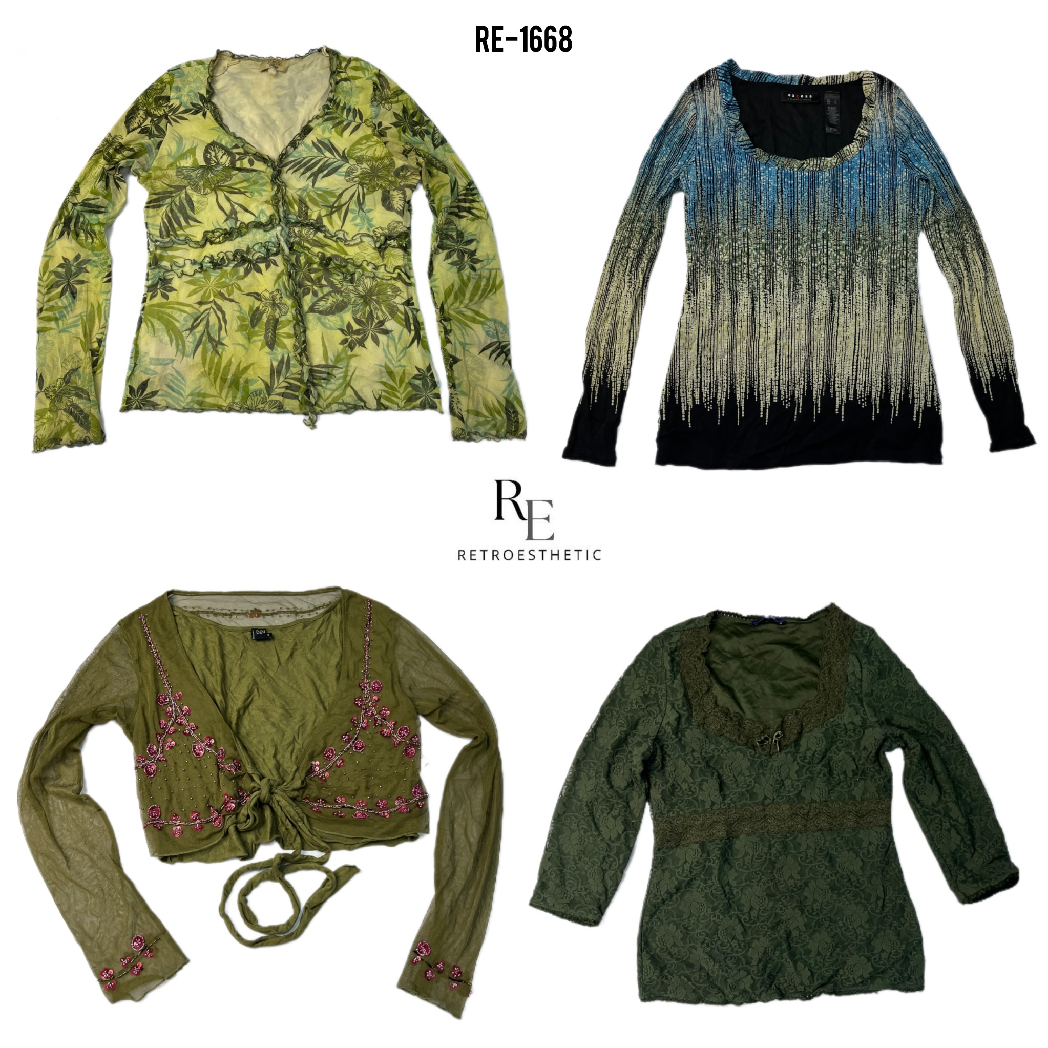 Y2K Forest Vibe Langarm-Mesh-Mix-Top (RE-1668)