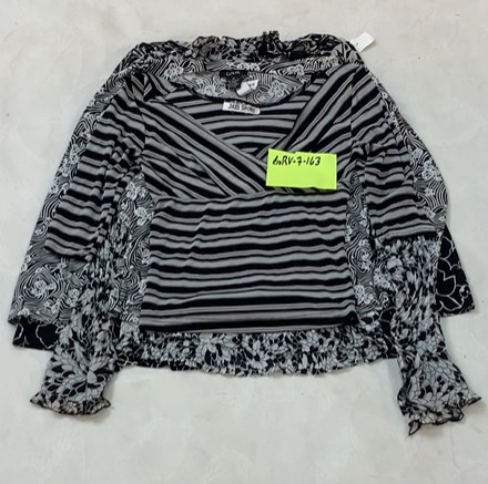 Blouse à imprimé floral noir et blanc + à carreaux Y2K – Manches longues, XS–L (GRV-7-163)