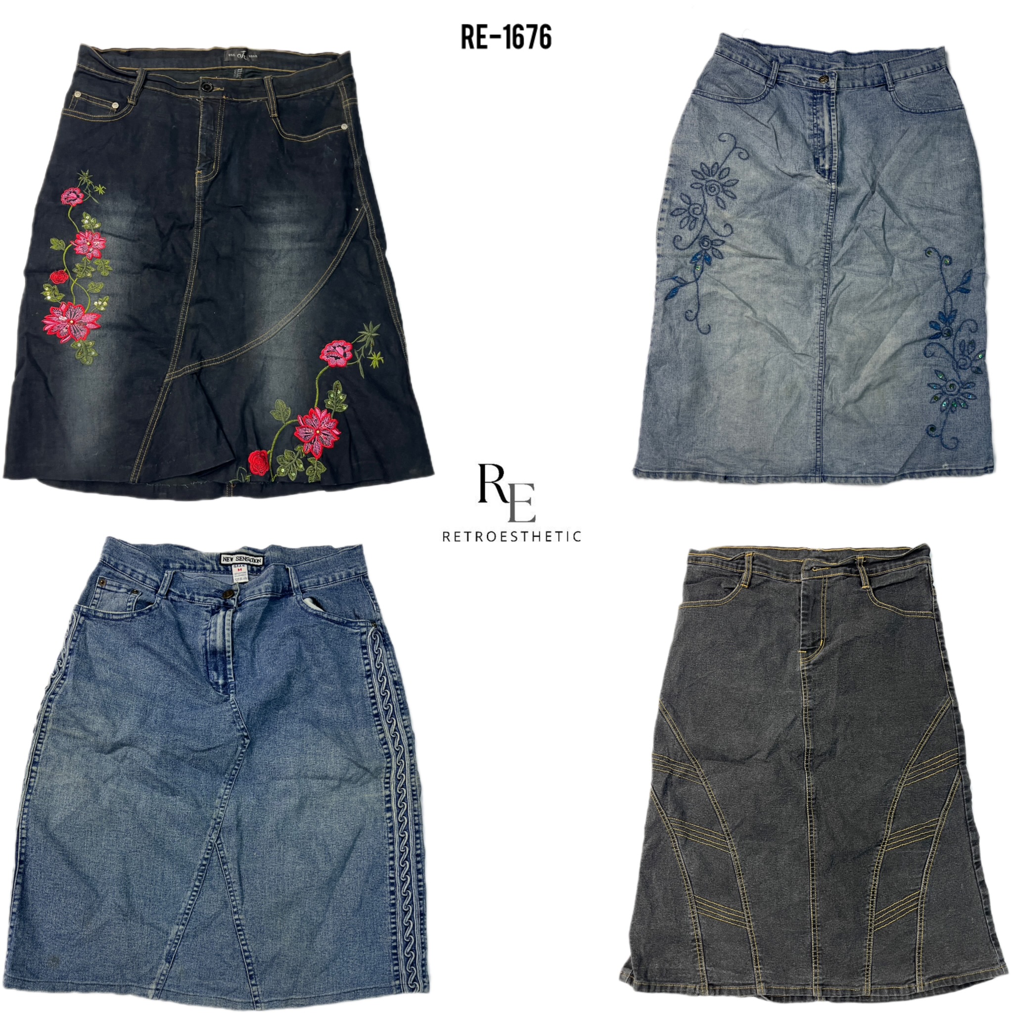 Jupes midi en denim uniques Y2K (RE-1676)