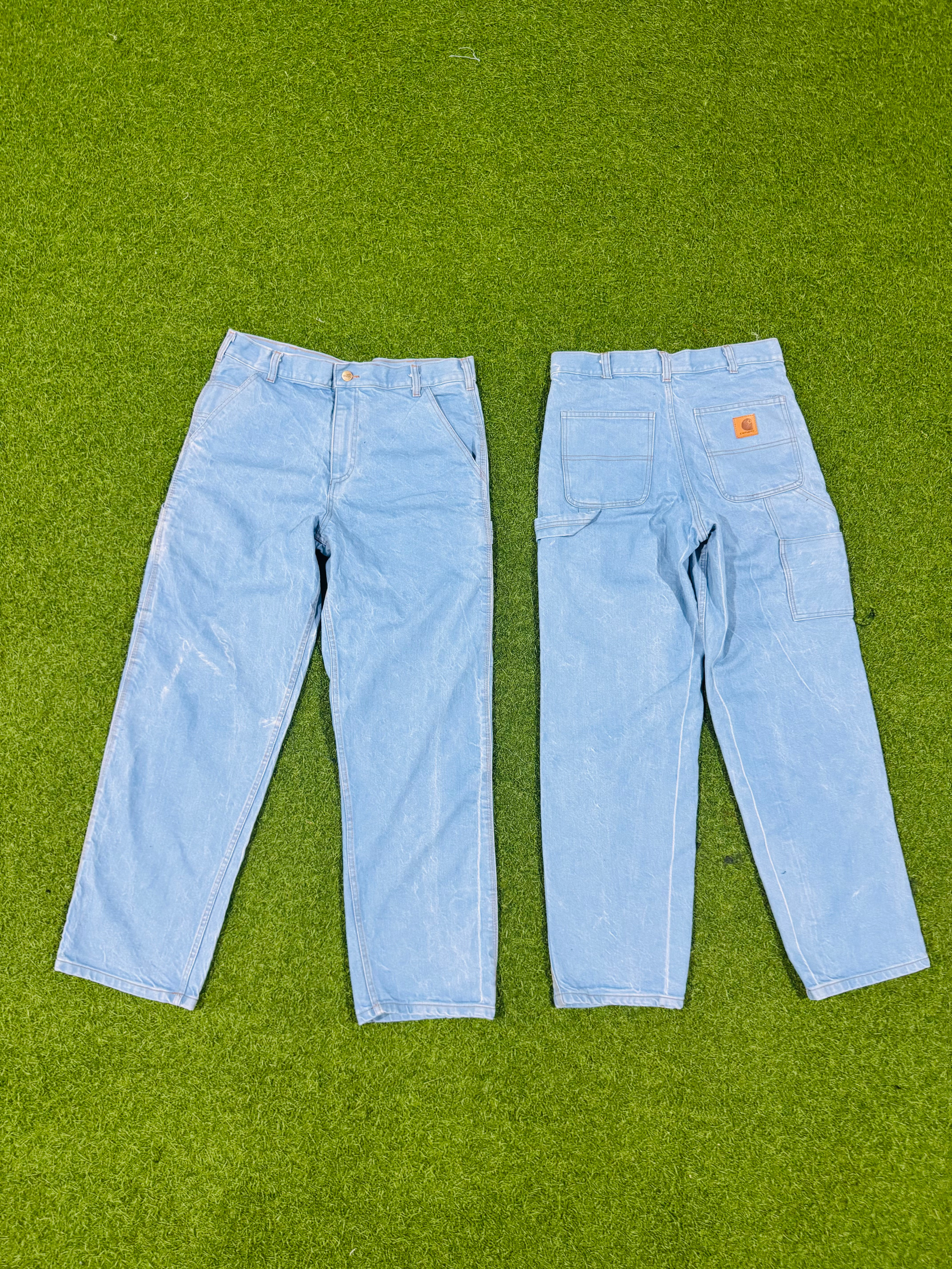 Rework style sky blue denim carhartt pant