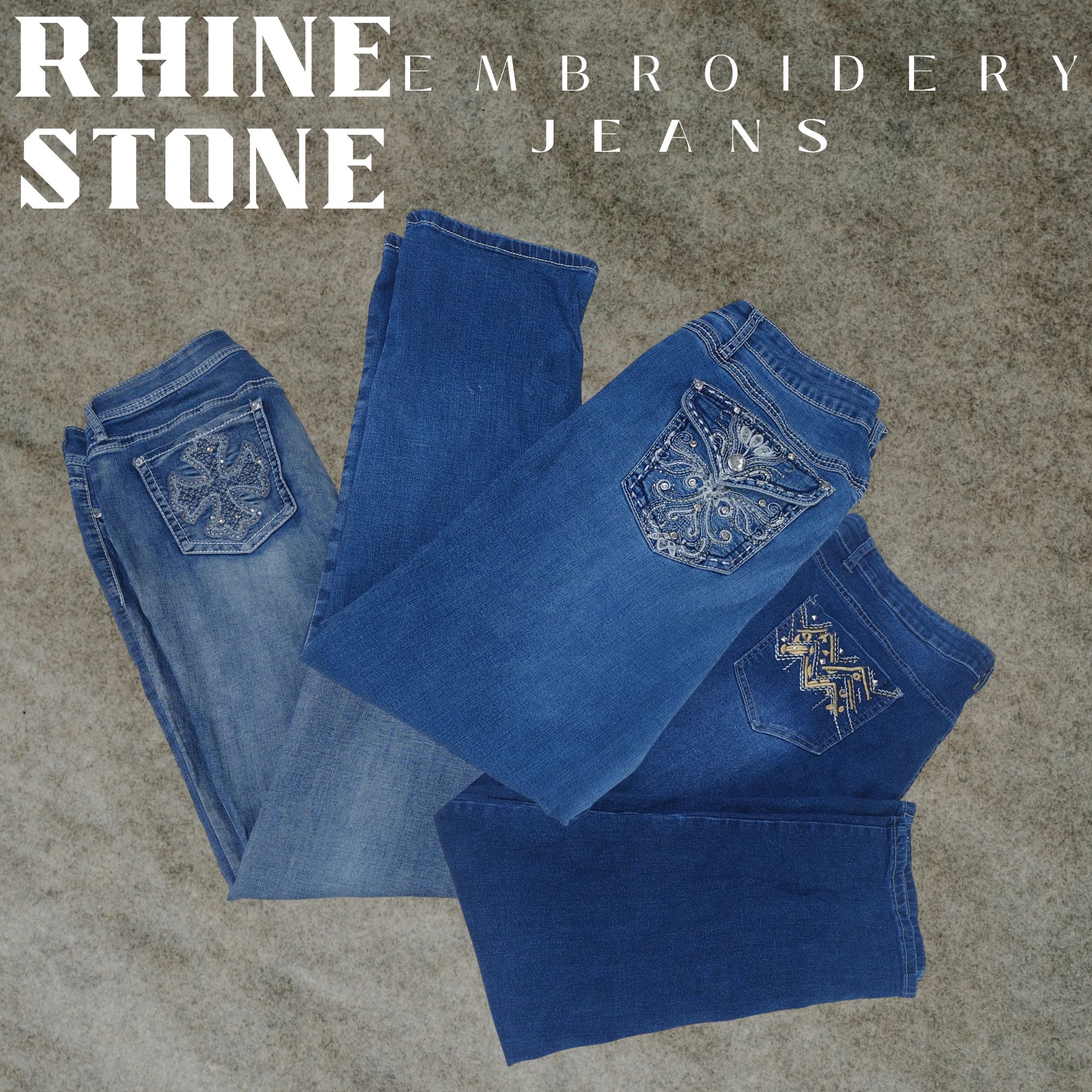 Rhine stone embroidery jeans