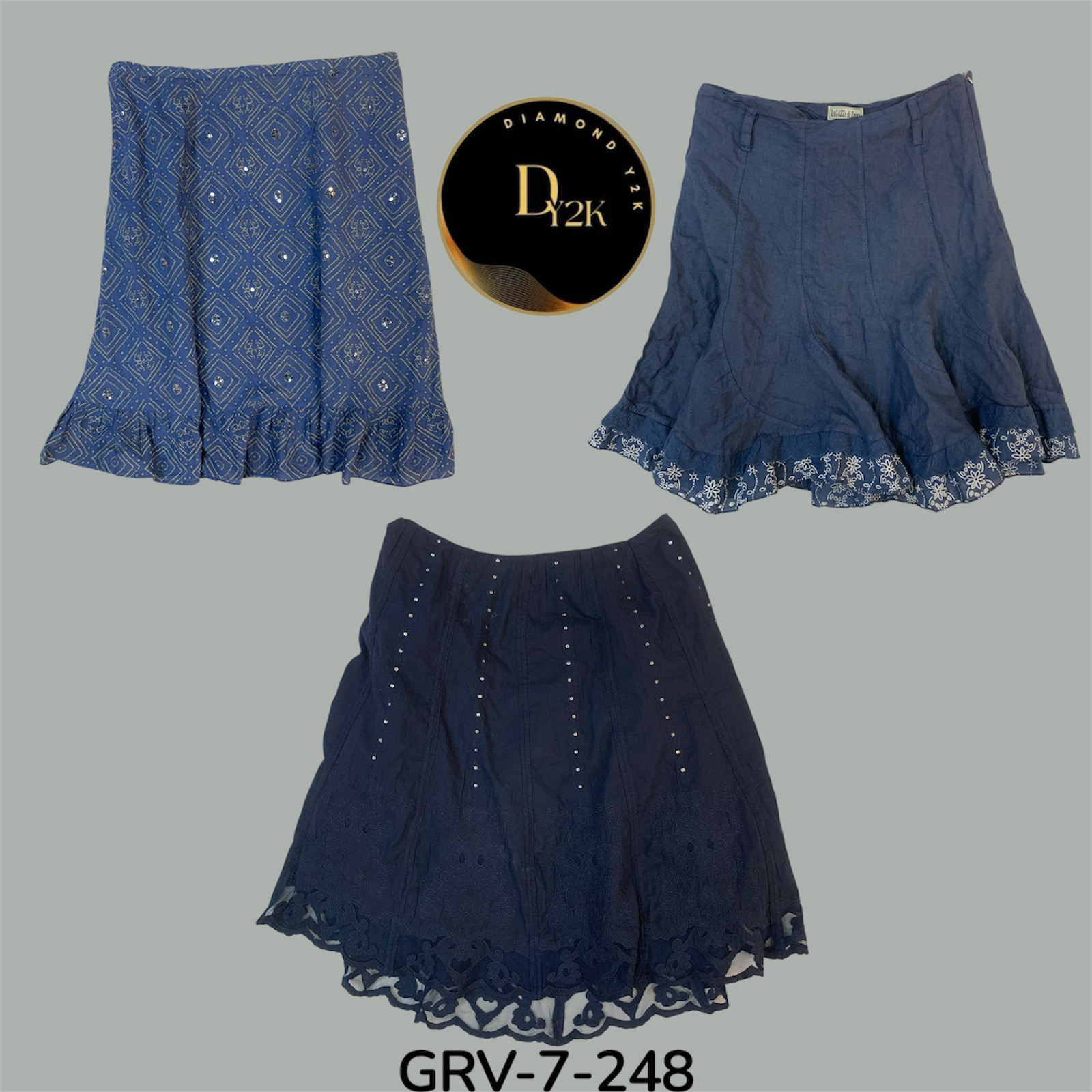 Falda de algodón azul Y2K - Estilo de principios de 2000 (GRV-7-248)