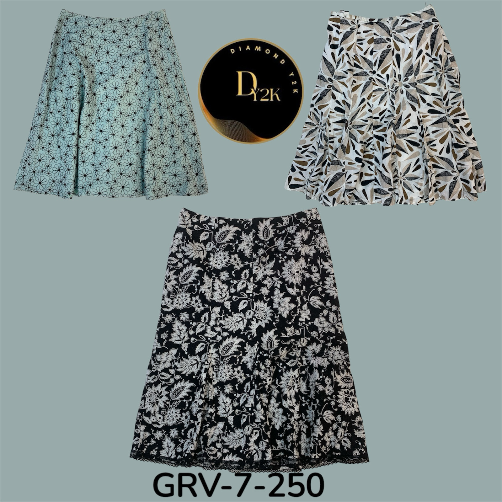 Jupe en coton noire et blanche Y2K – Longueur maxi (GRV-7-250)