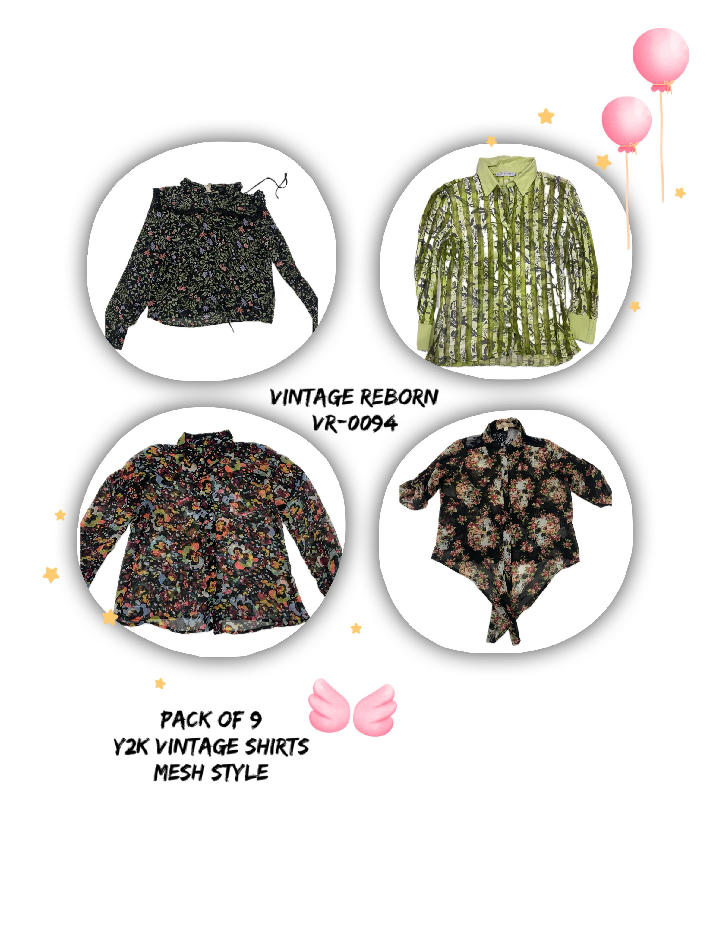 T-shirt en maille Y2K : pack de 9 t-shirts de style vintage (Vr-0094)
