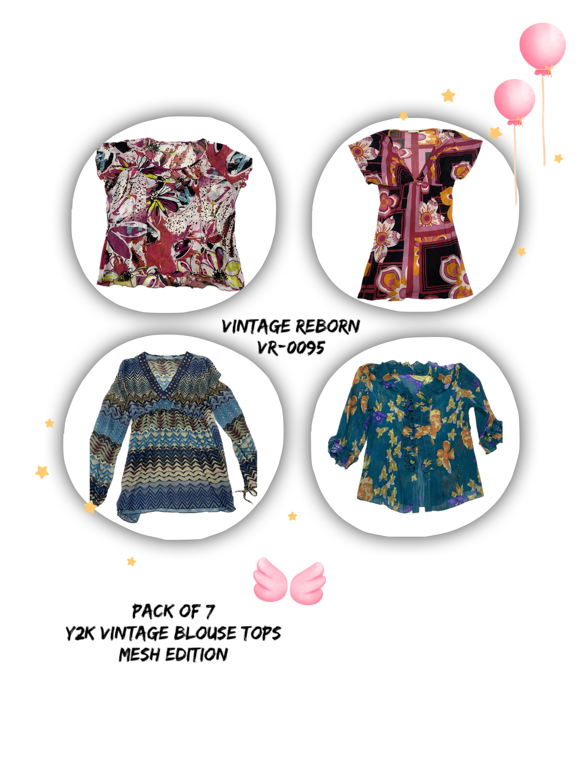 Ensemble de Blouses Mésh Y2K : Pack de 7 Tops Vintage (VR-0095)