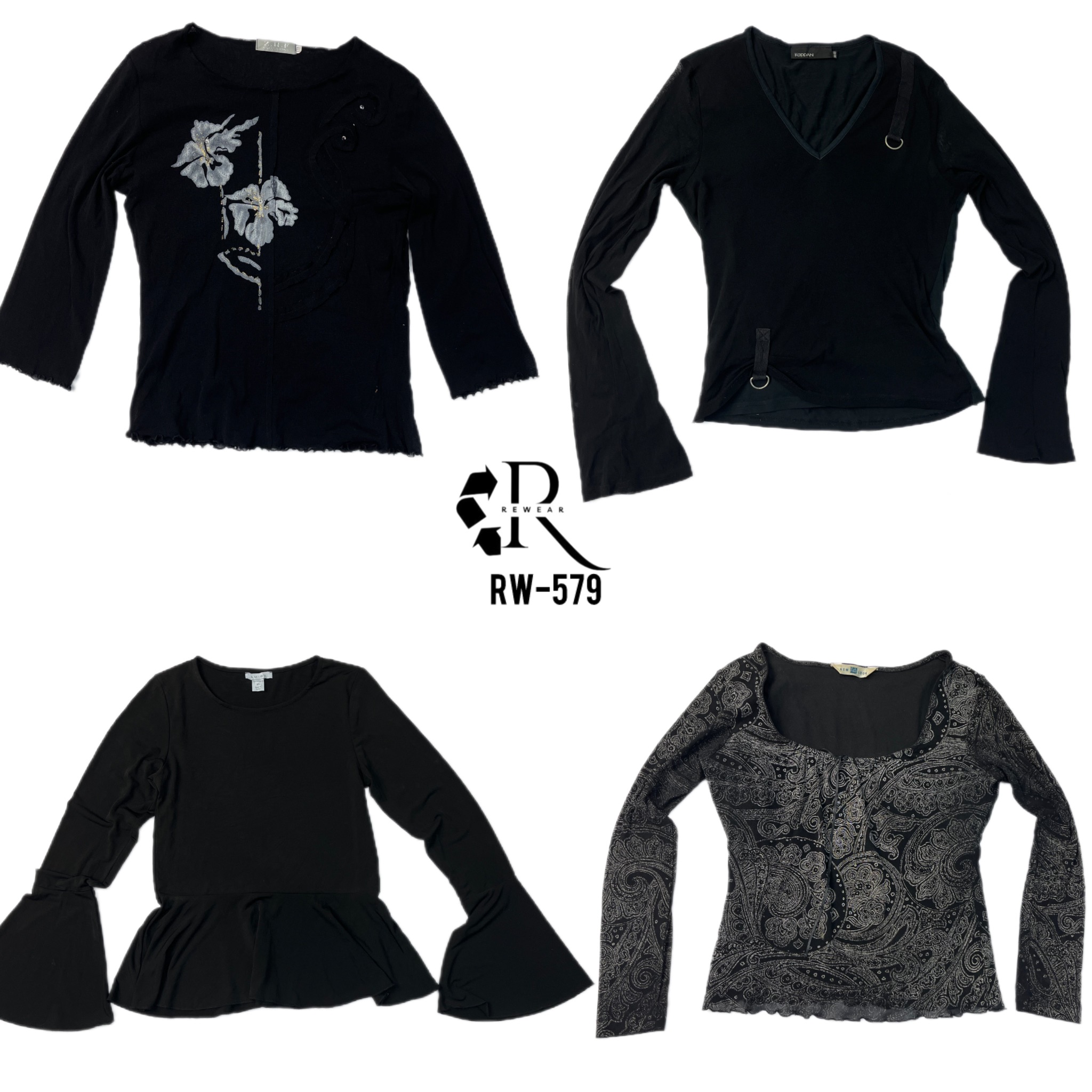 Y2K All Black Gothic Mesh Mix Full Sleeve Tops(Rw-579)