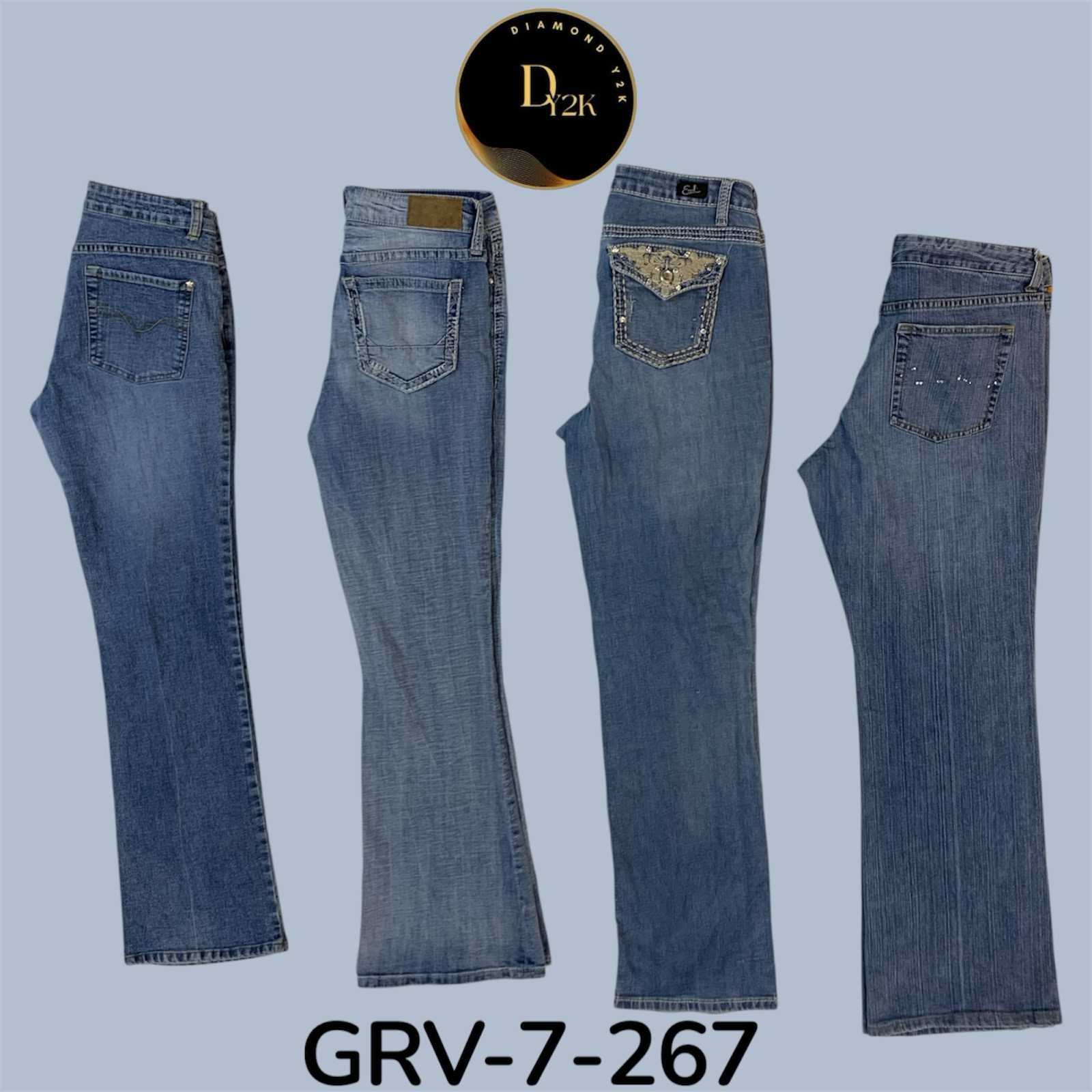 Jean flare en denim | Style de rue Y2K trié sur le volet (GRV-7-267)