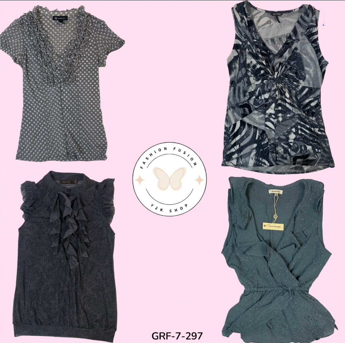 Blusa de Manga Curta Estampada Cinza Trendy – Must-Have de Moda Rápida (GRF-7-297)