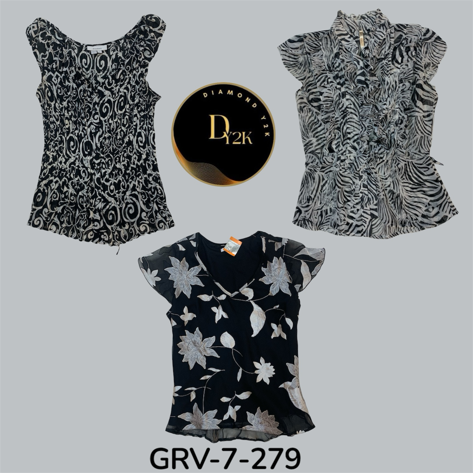 Blusa de Poliéster Preta e Branca Feminina – Elegante e Fácil de Vestir (GRV-7-279)