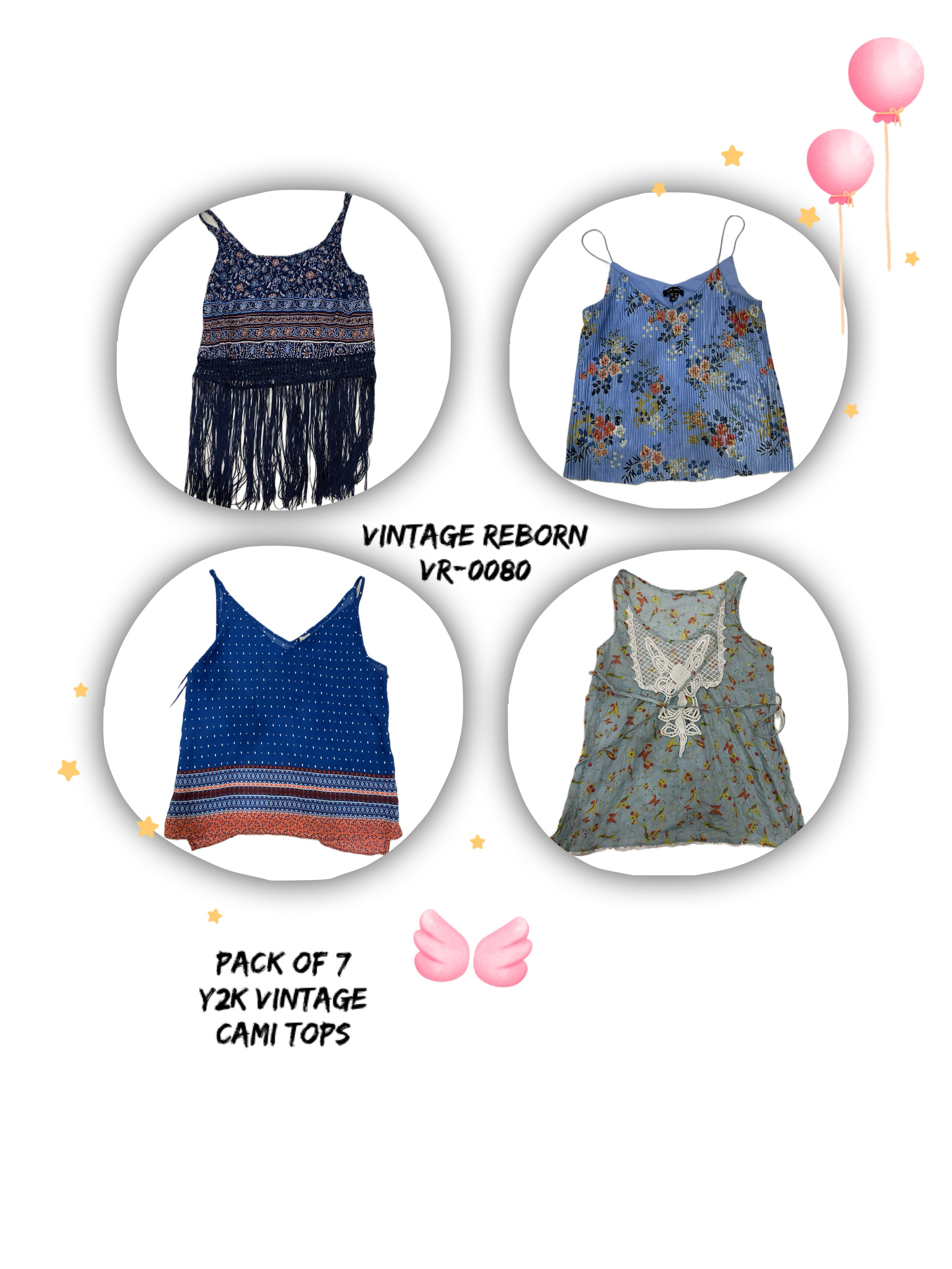 Y2Kカミクローゼット：7枚入りビンテージスタイルのトップス (VR-0080)