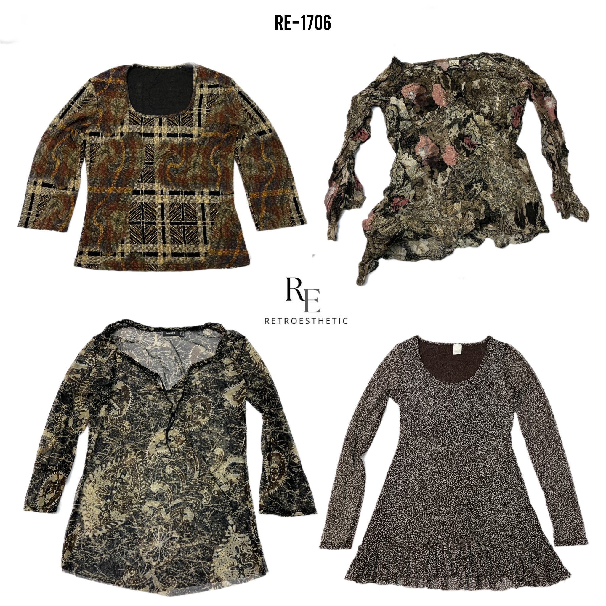 Y2K Grunge Mix Mesh Full Sleeve Tops (RE-1706)