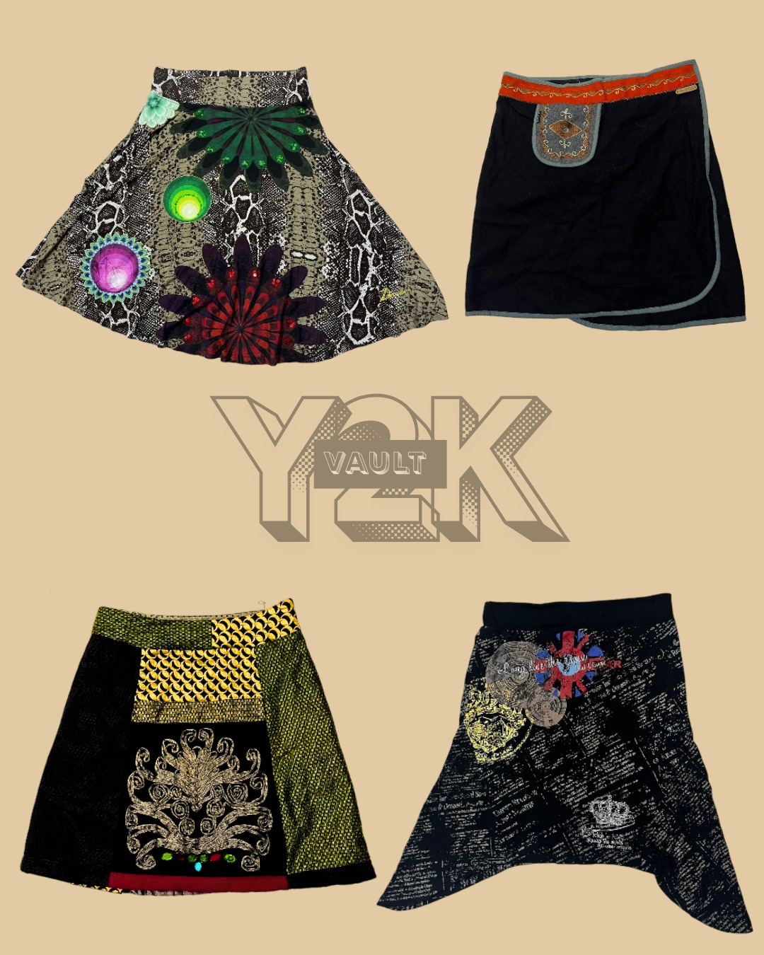 Y2k Vault Funky mini & patch skirt drop (YV-241)