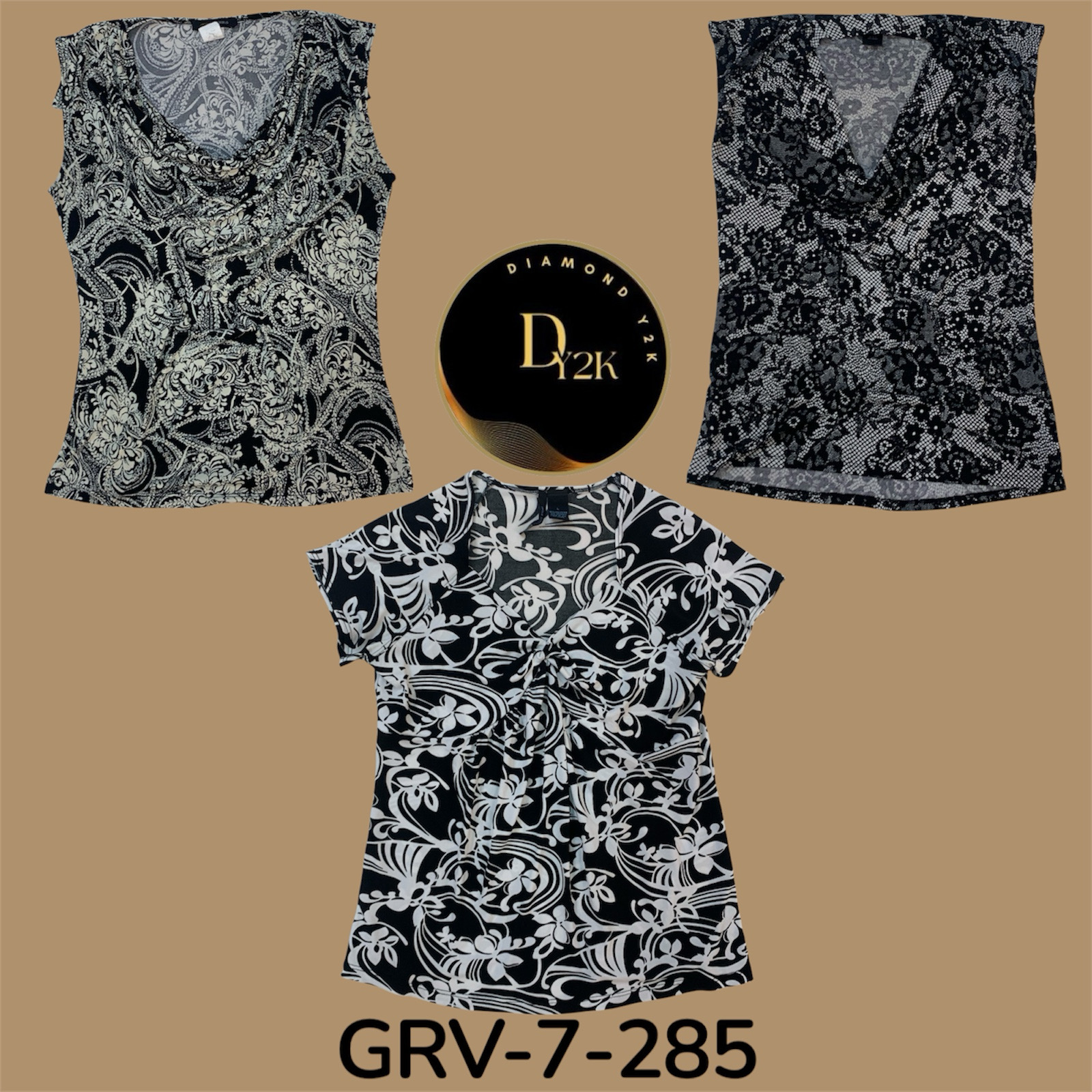 Blusa de Poliéster Preta e Branca Y2K – Estilo Contraste Icônico dos Anos 2000 (GRV-7-285)
