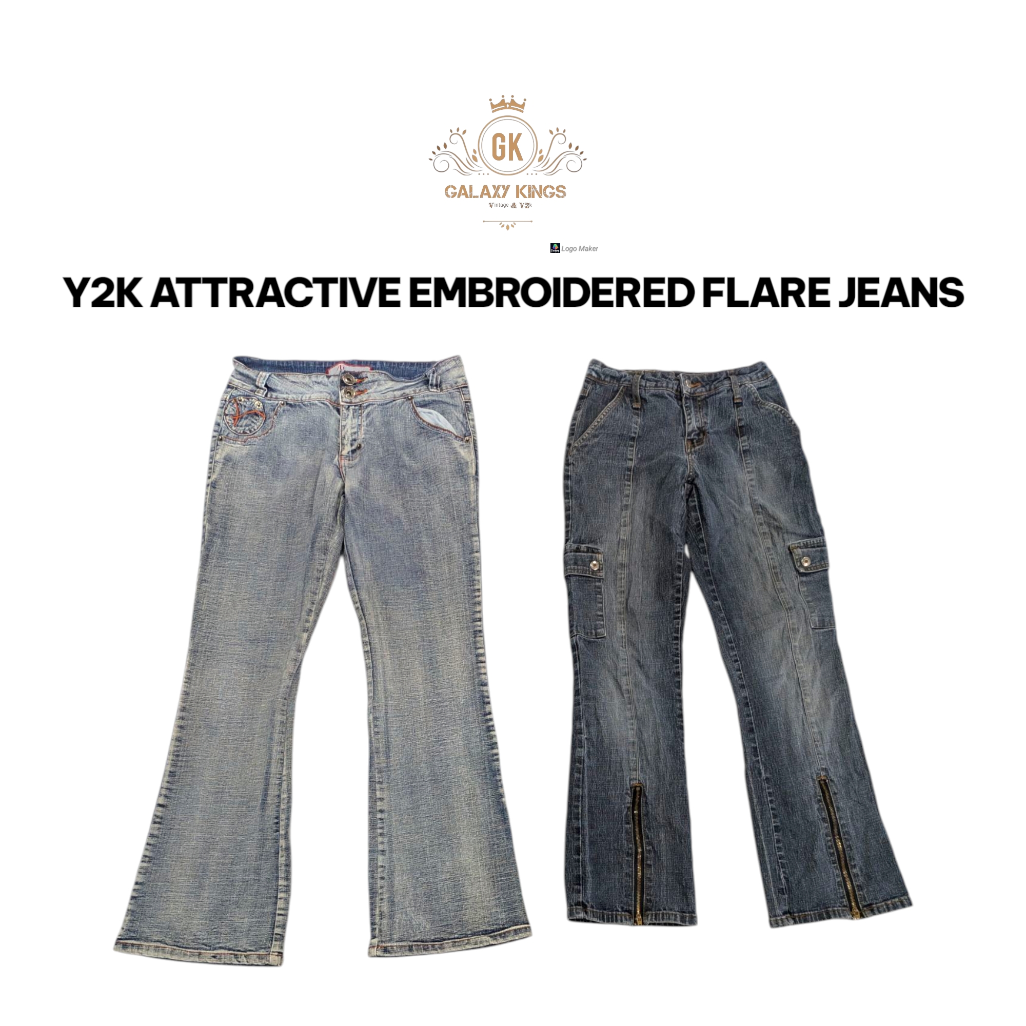 Jeans évasés des années 90 brodés Yek