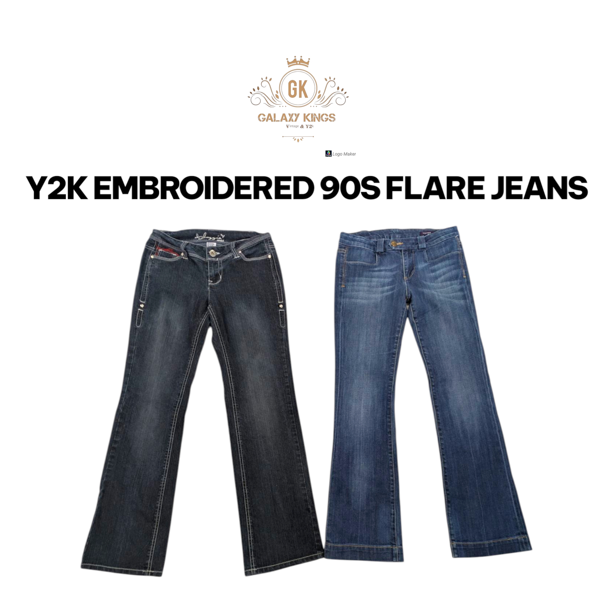 Y2K bestickte Schlagjeans