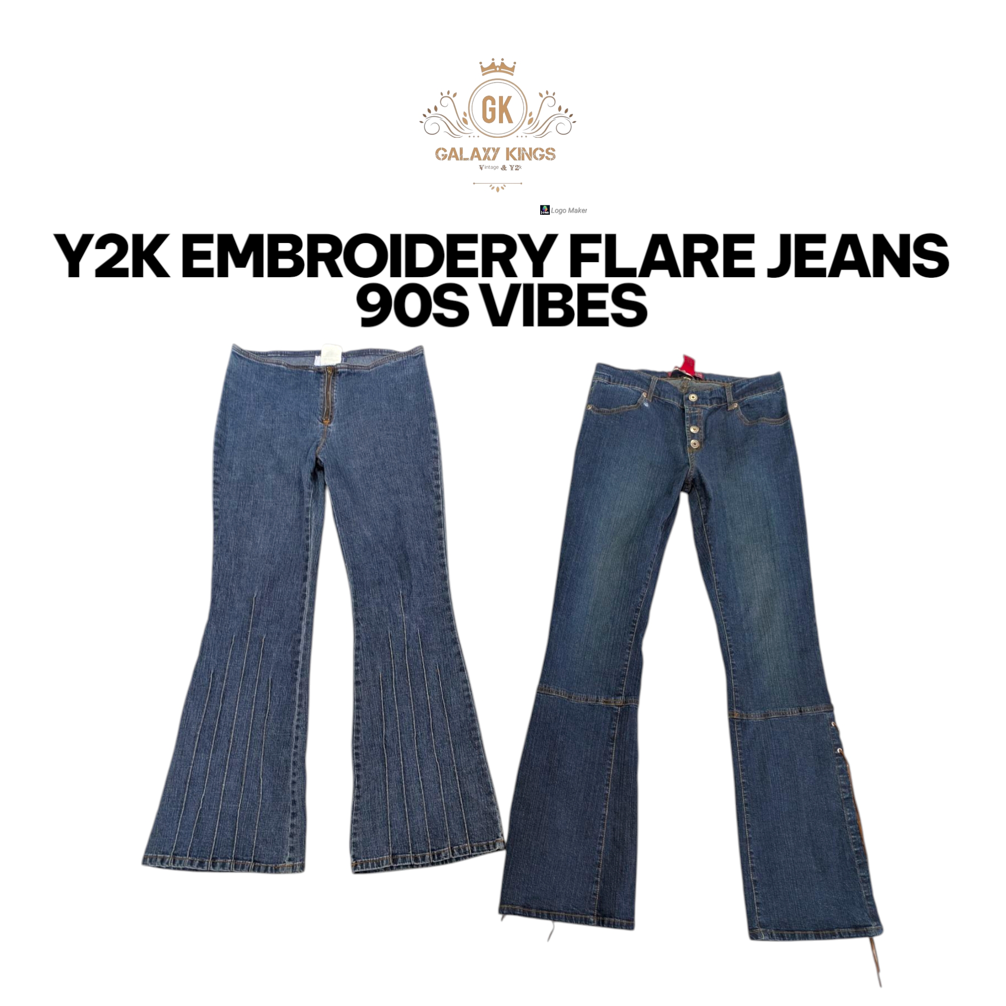Y2K Embroidery Flare Jeans 90s Vibes