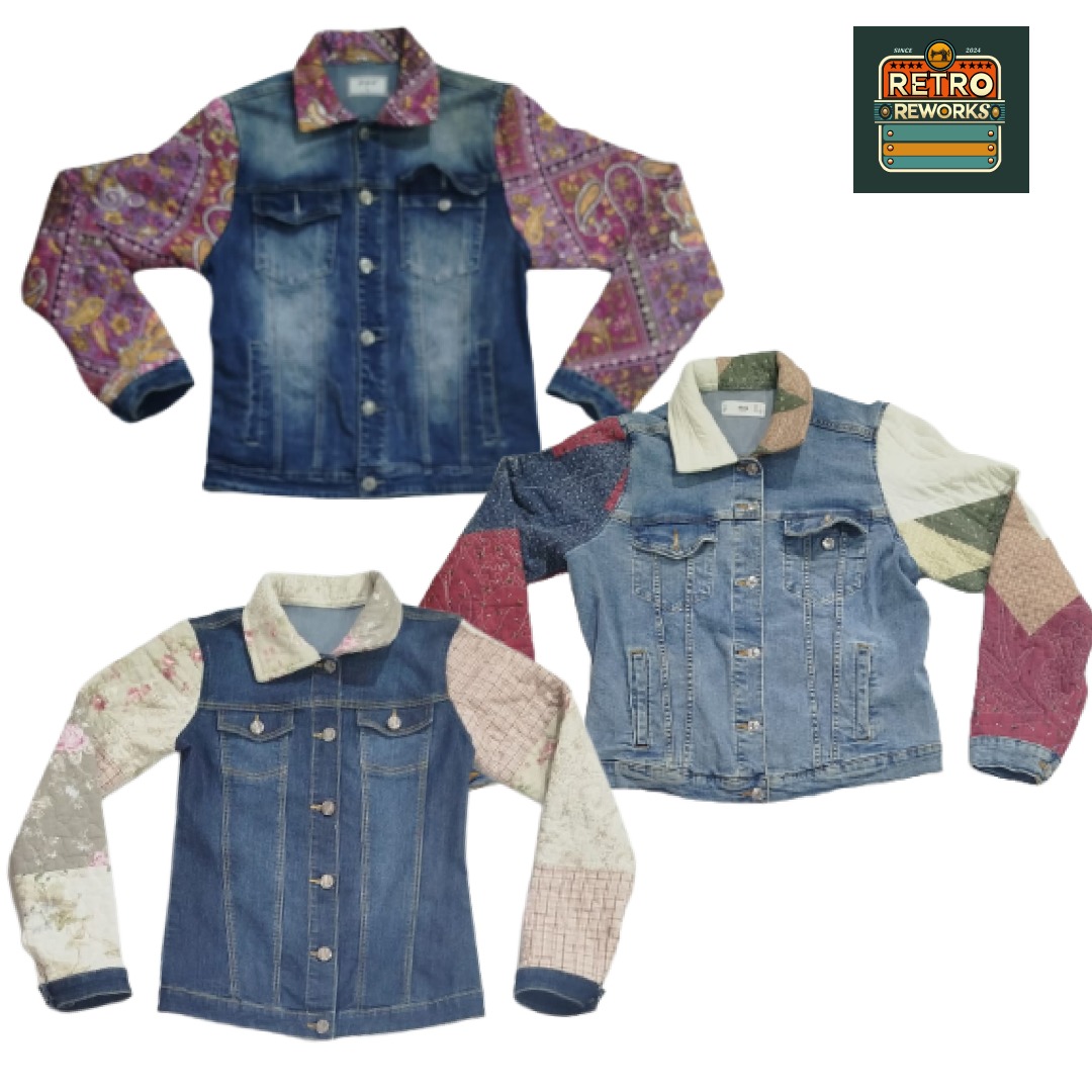 SS25 Upcycled Patchwork Quilted Sleeve Denim Jacke..