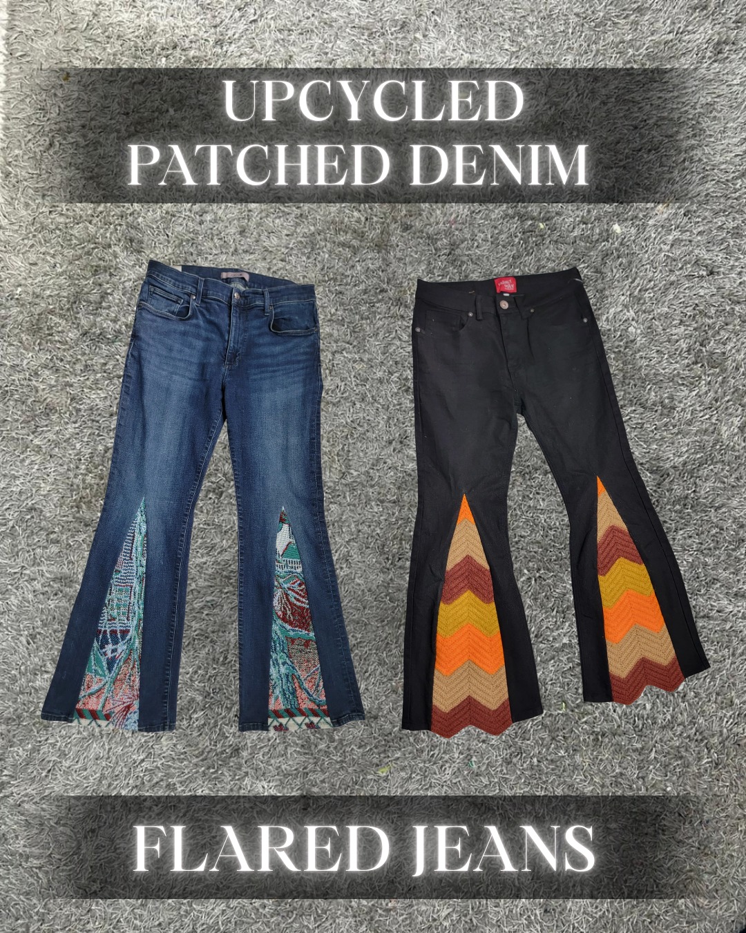 Upcycled Patched Denim Flared Jeans