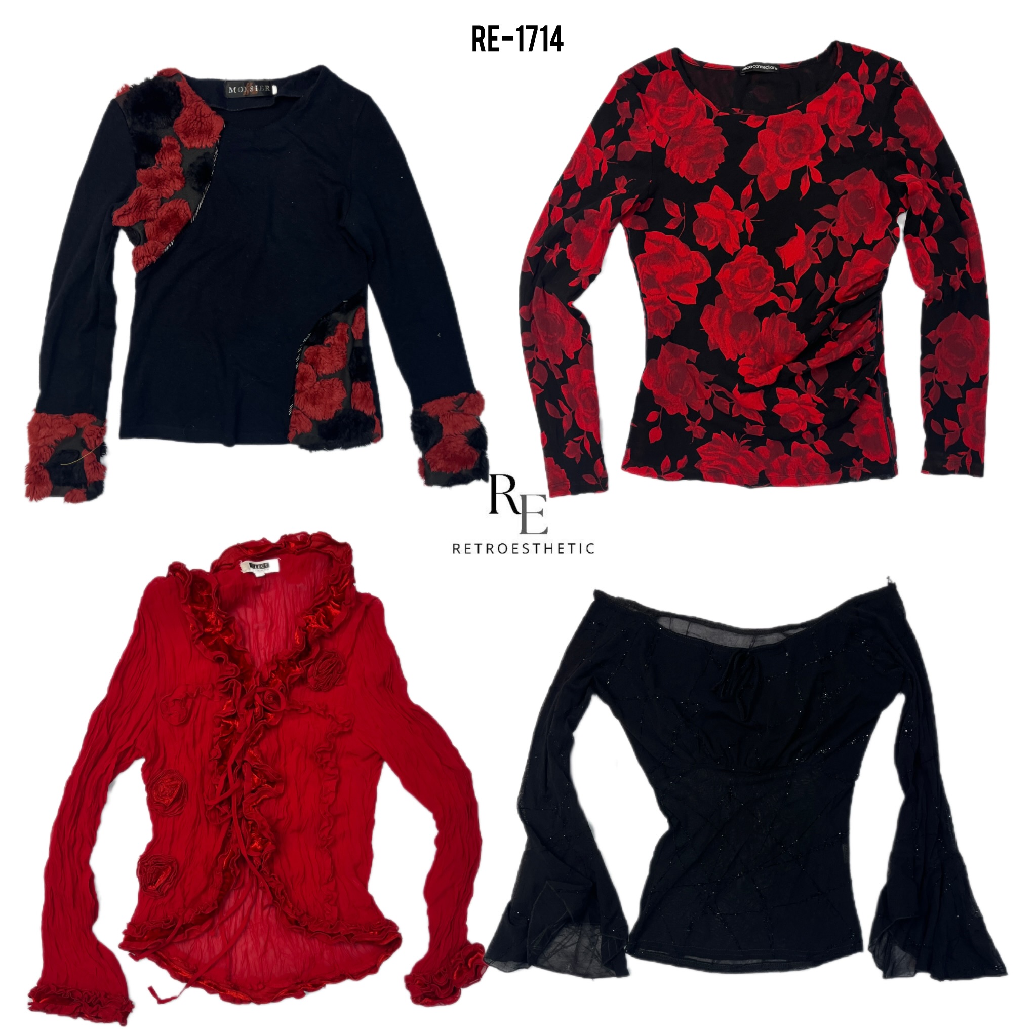 Y2K Love Story Mesh Mix Full Sleeve Tops (RE-1714)
