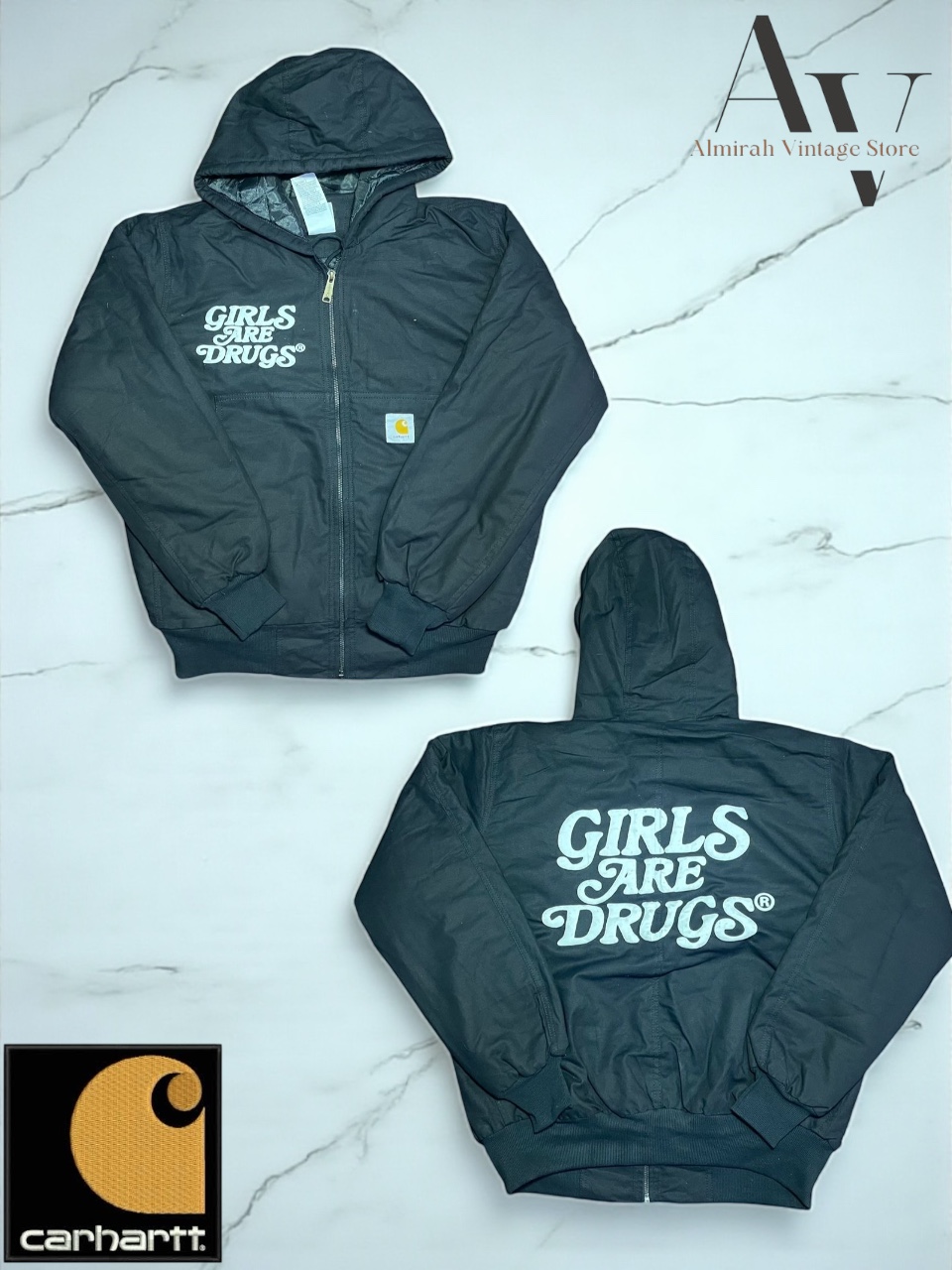 Vestes à capuche pour filles noires au style rework Carhartt.
