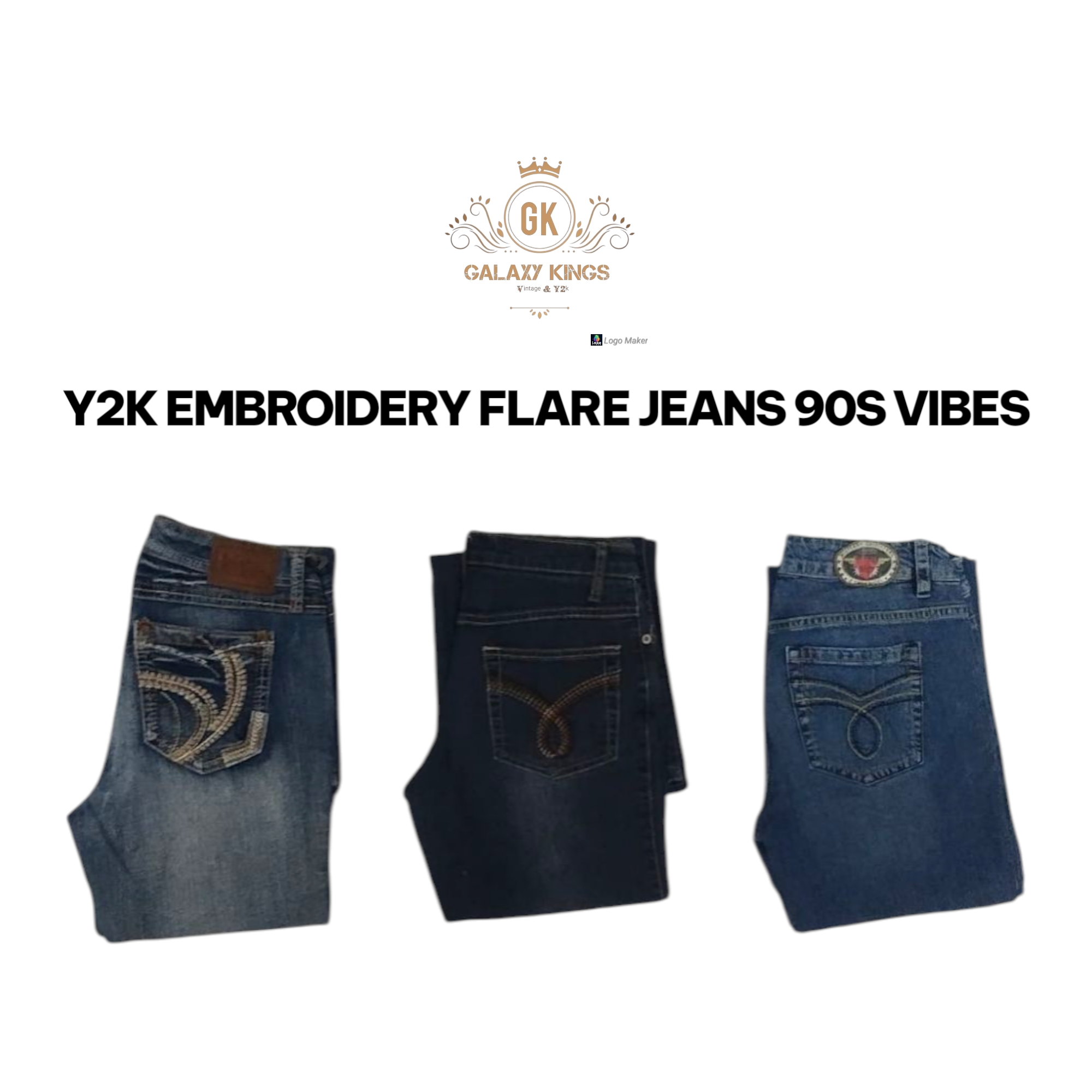 Y2K Stickerei Schlagjeans 90er Vibes