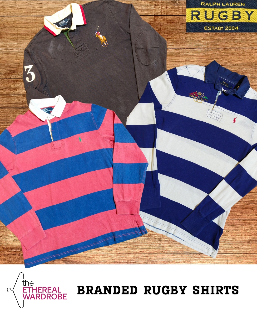 Chemises de rugby de marque, y compris Ralph Lauren, Tommy Hilfiger et Jack Wills, lot de 10 pièces (RN#1062)