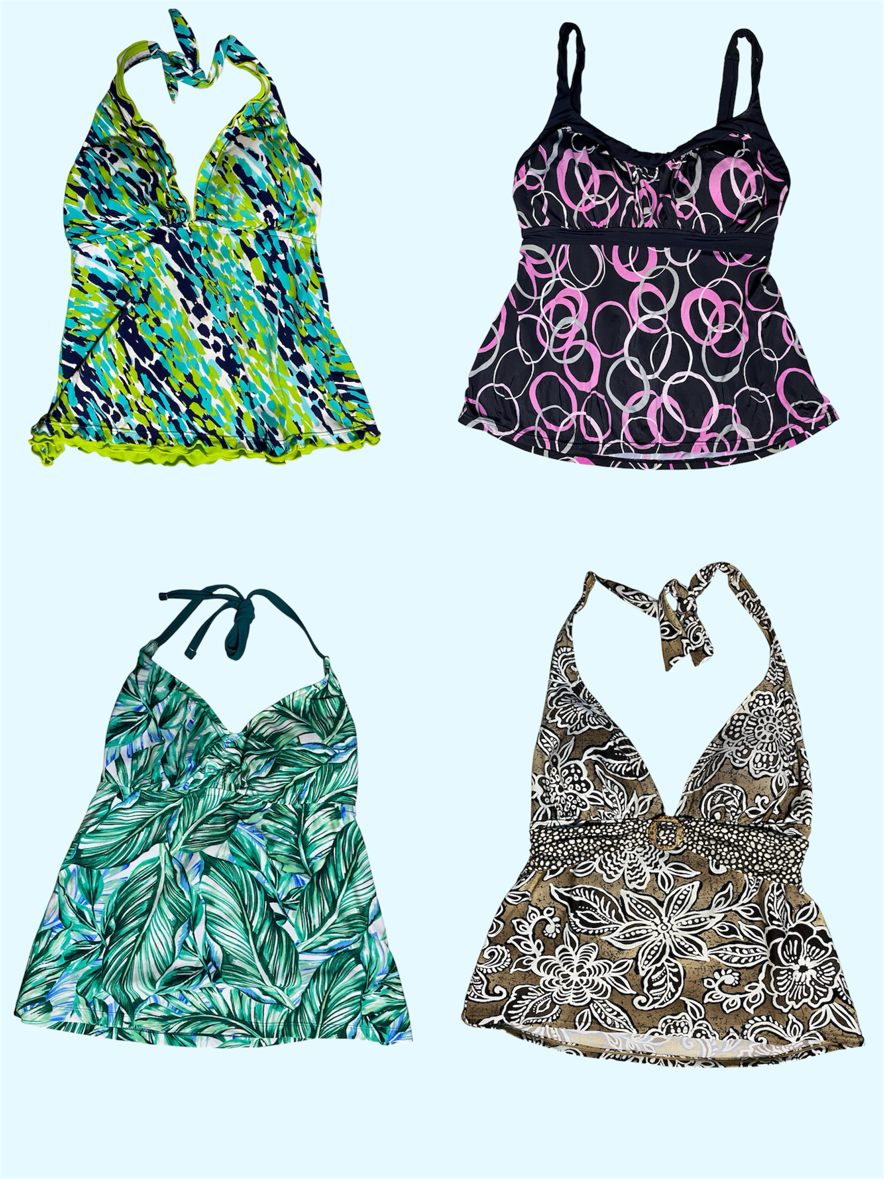 Hauts de tankini dos nu rétro Y2K – Imprimés audacieux et ambiance estivale (TS-650)