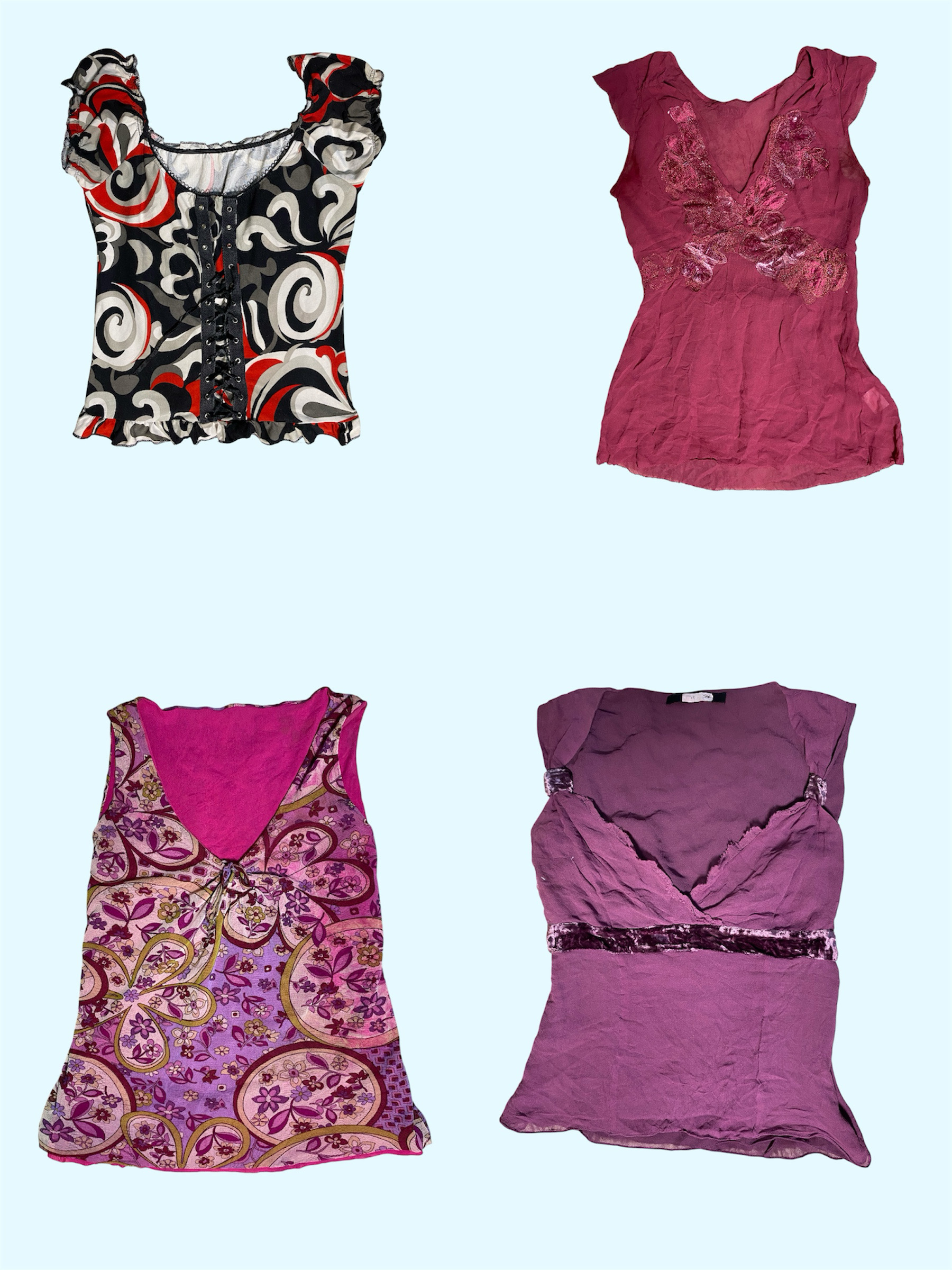 Tops Glam Rétro Y2K – Imprimés Audacieux & Vibrations Féminines (TS-653)