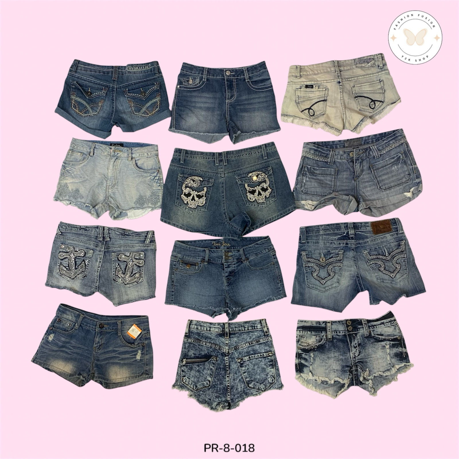 High-Rise Patch Denim Mini Shorts – Urban Vibe (PR-8-018)