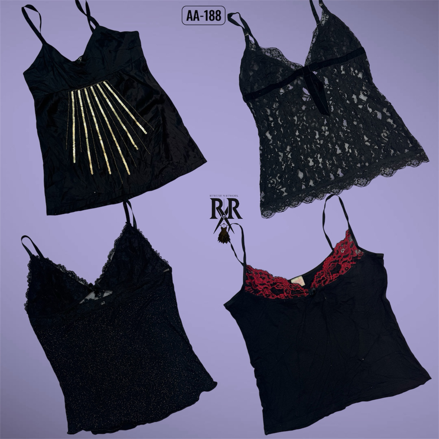 Y2K Tous Noirs Rave Cami Tops (AA-188)