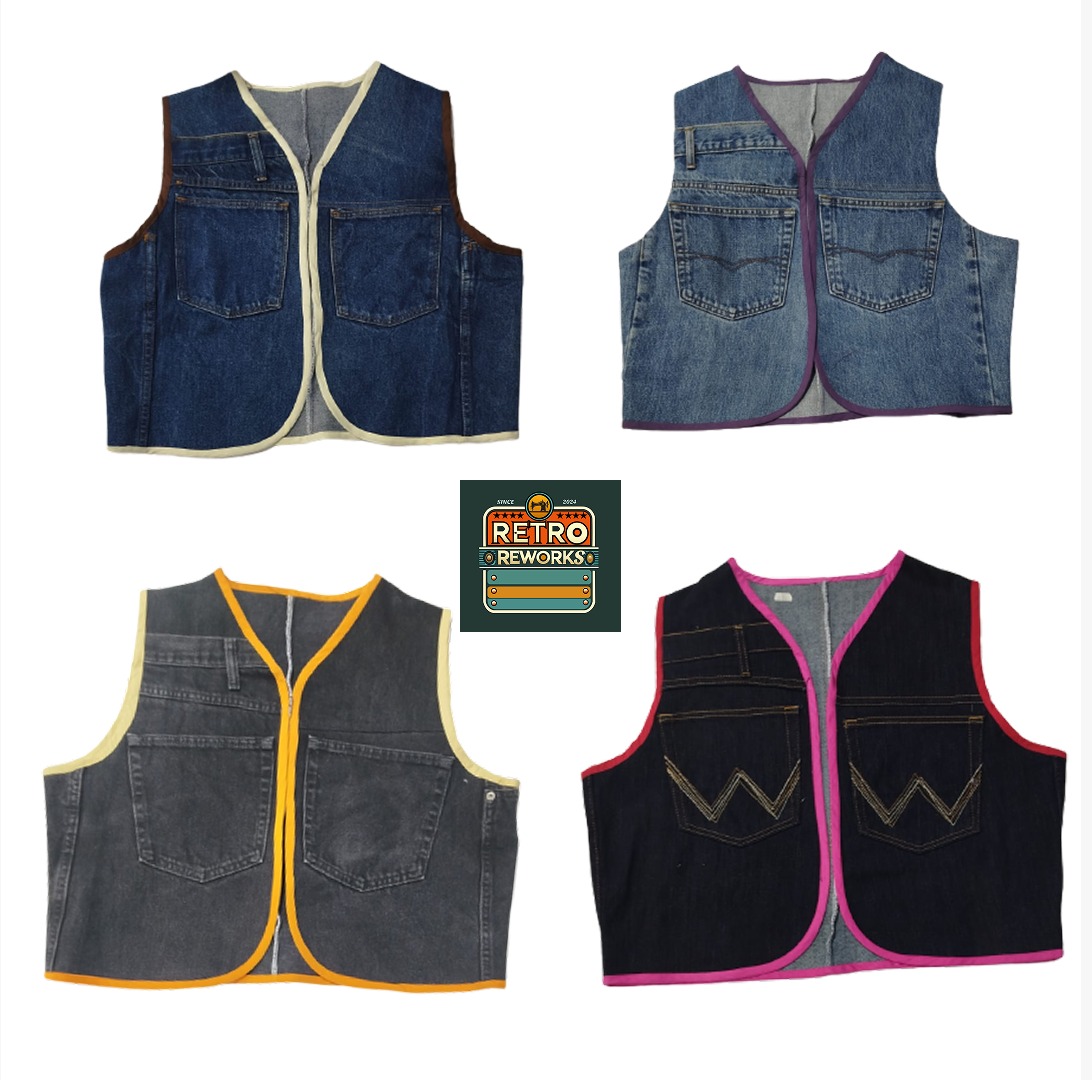 SS25 Upcycled Denim Gilet with Contrast Piping