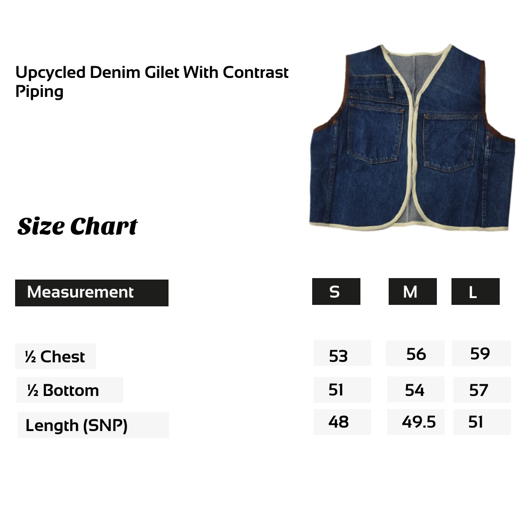 SS25 Upcycled Denim-Weste mit kontrastierenden Paspeln