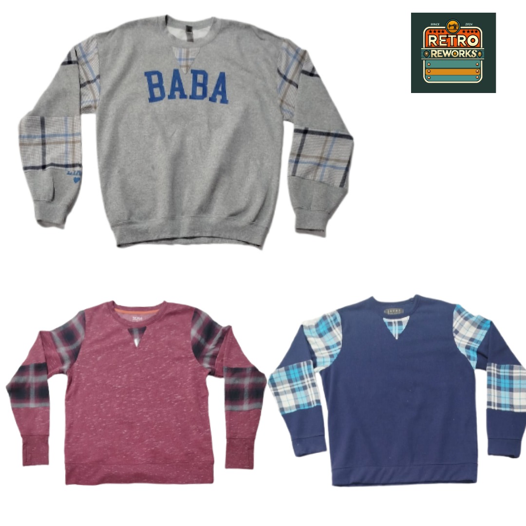 Upcyceltes Sweatshirt mit Flanell-Patch-Ärmel