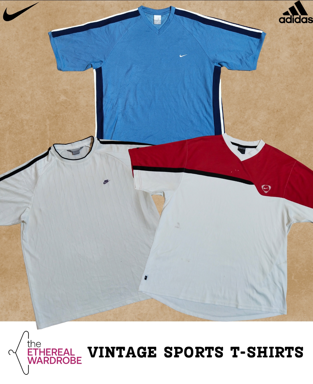 T-shirts/Jerseys de sport vintage incluant Nike, Adidas, Puma et Umbro (RN#1269)
