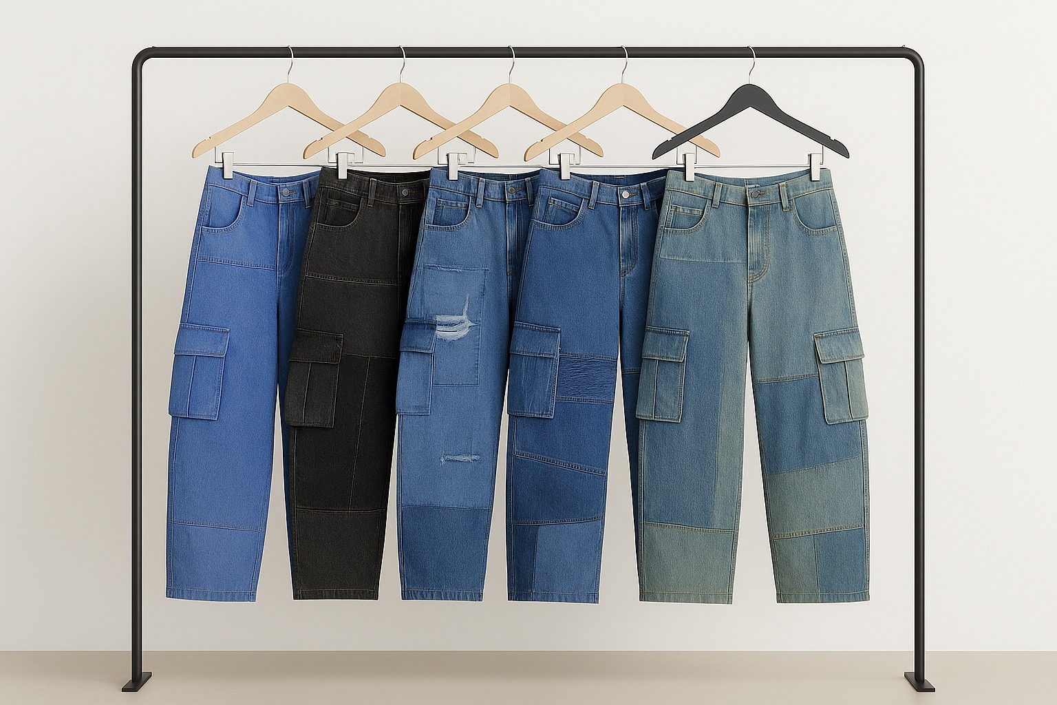 Upcycled Denim Fray and Fade Cargo Pants | Vintage Wholesale