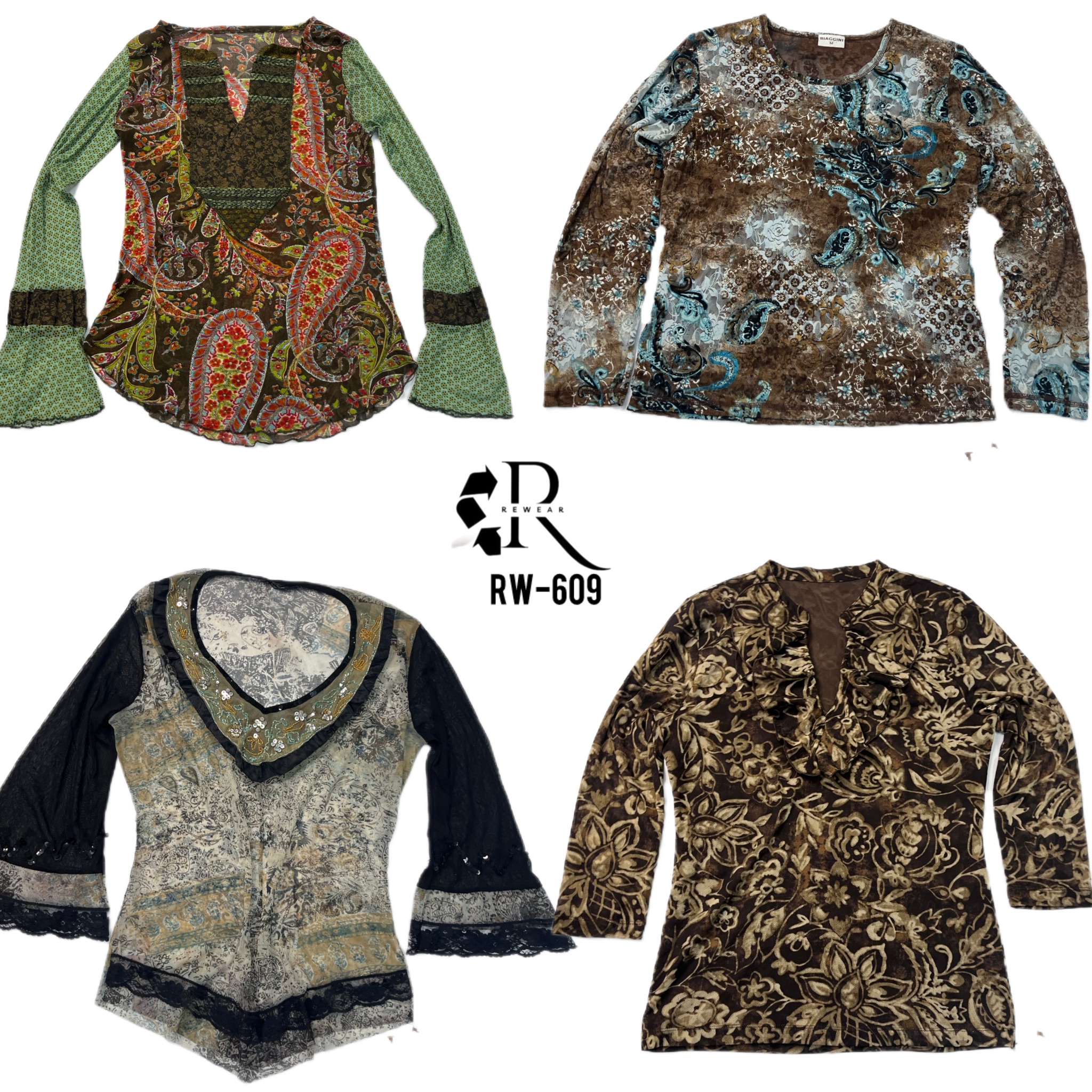 Y2K Erdtöne Langarm-Mesh-Tops (RW-609)