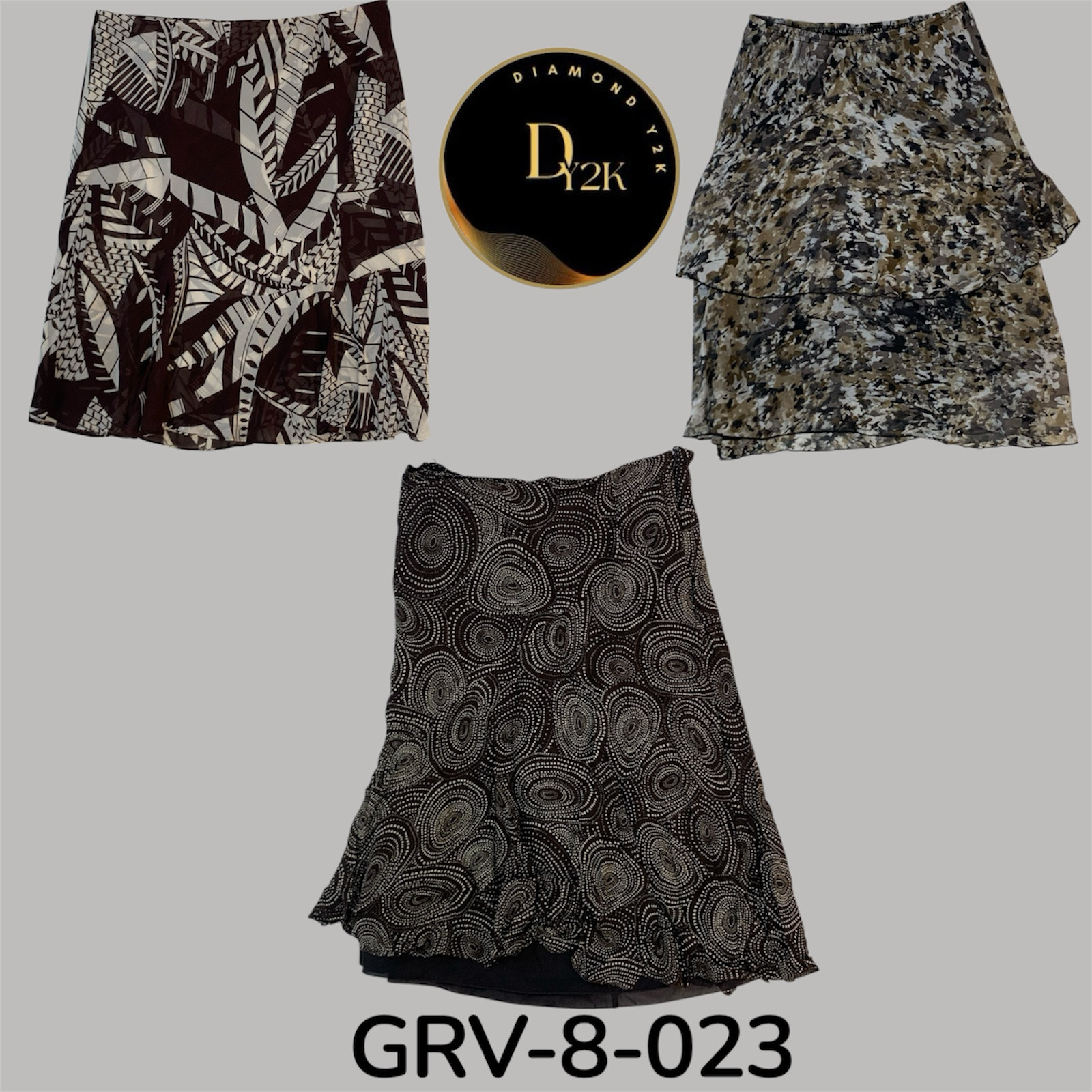 Y2K brown printed poly skirt (GRV-8-023)