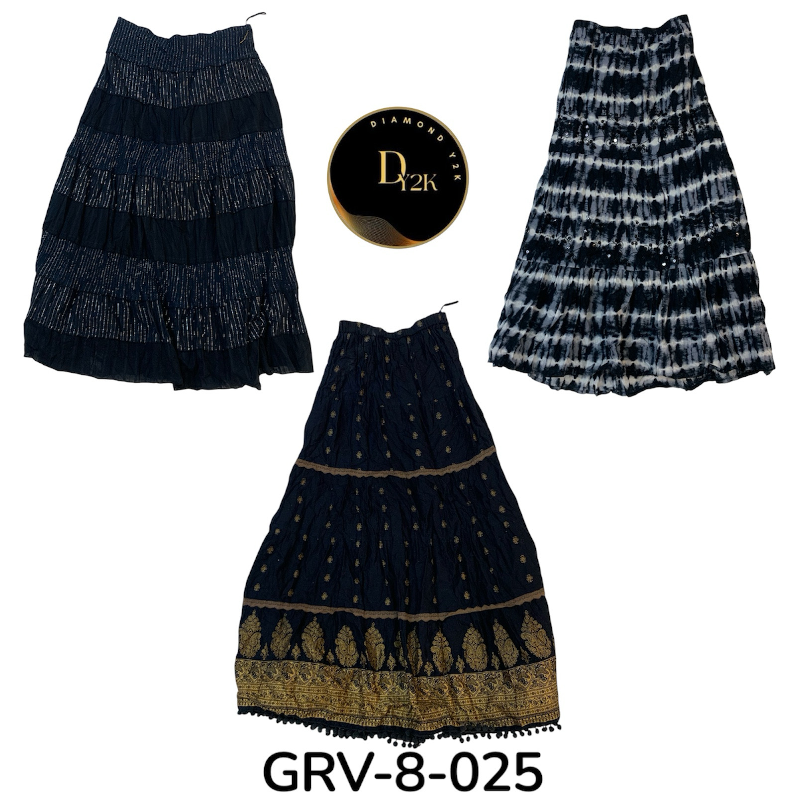Saia de algodão preta estampada (GRV-8-025)