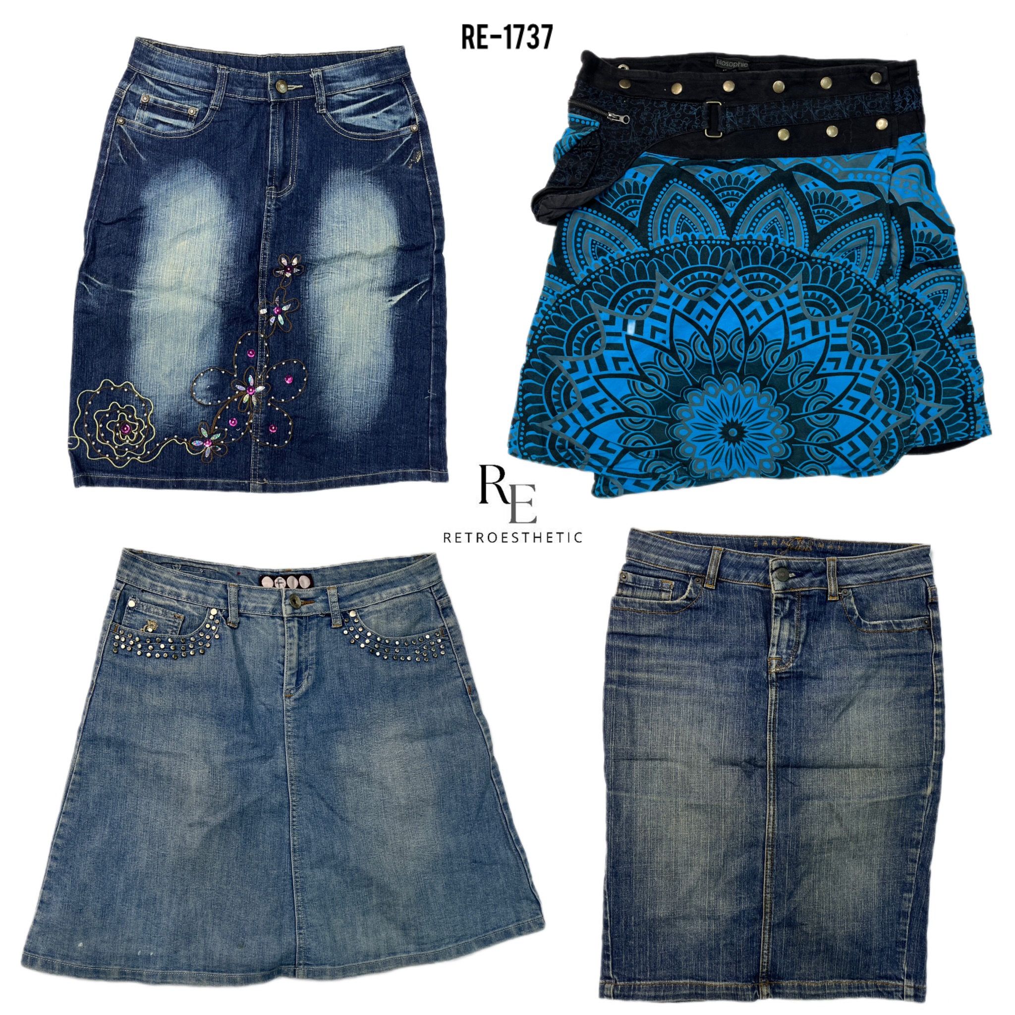 Y2K Paris Hilton Unique Denim Midi Skirts (RE-1737)