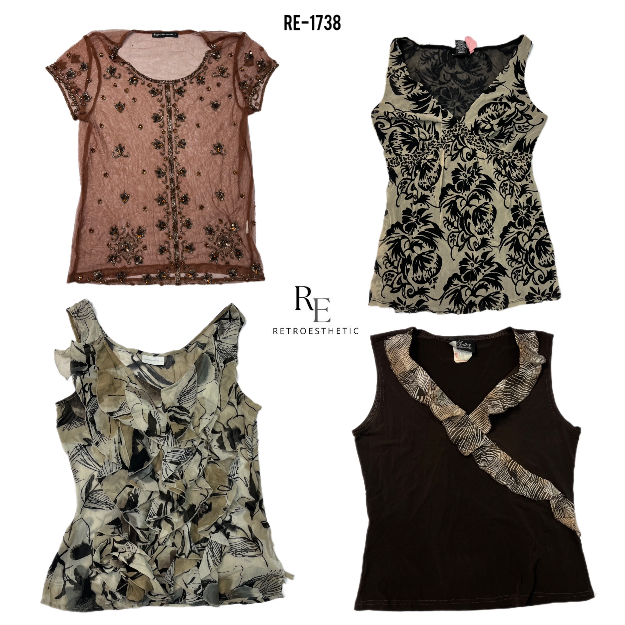 Top in rete mix con tonalità terrose Y2K (RE-1738)