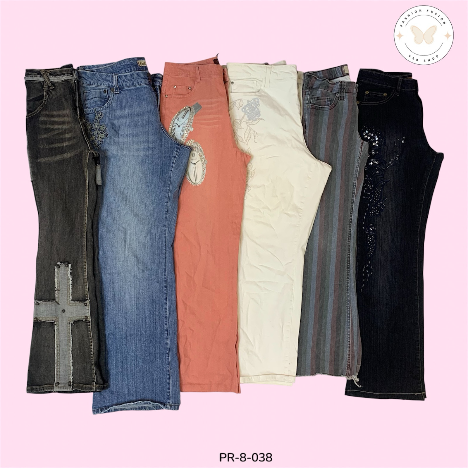 High Waist Flared Mix Denim Jeans – Retro Y2K Look (PR-8-038)