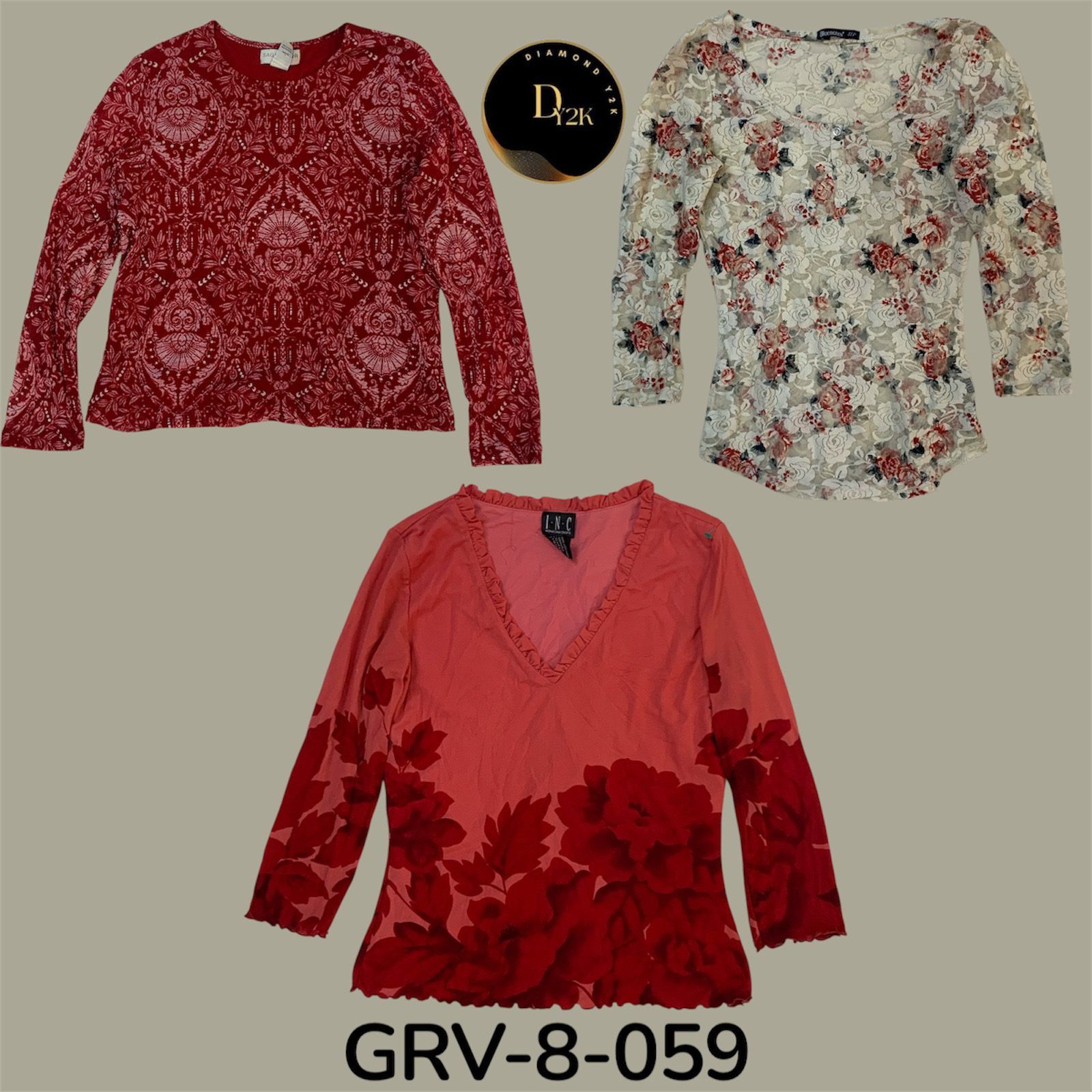 Blusa rossa a maniche lunghe in poliestere Y2k (GRV-8-059)