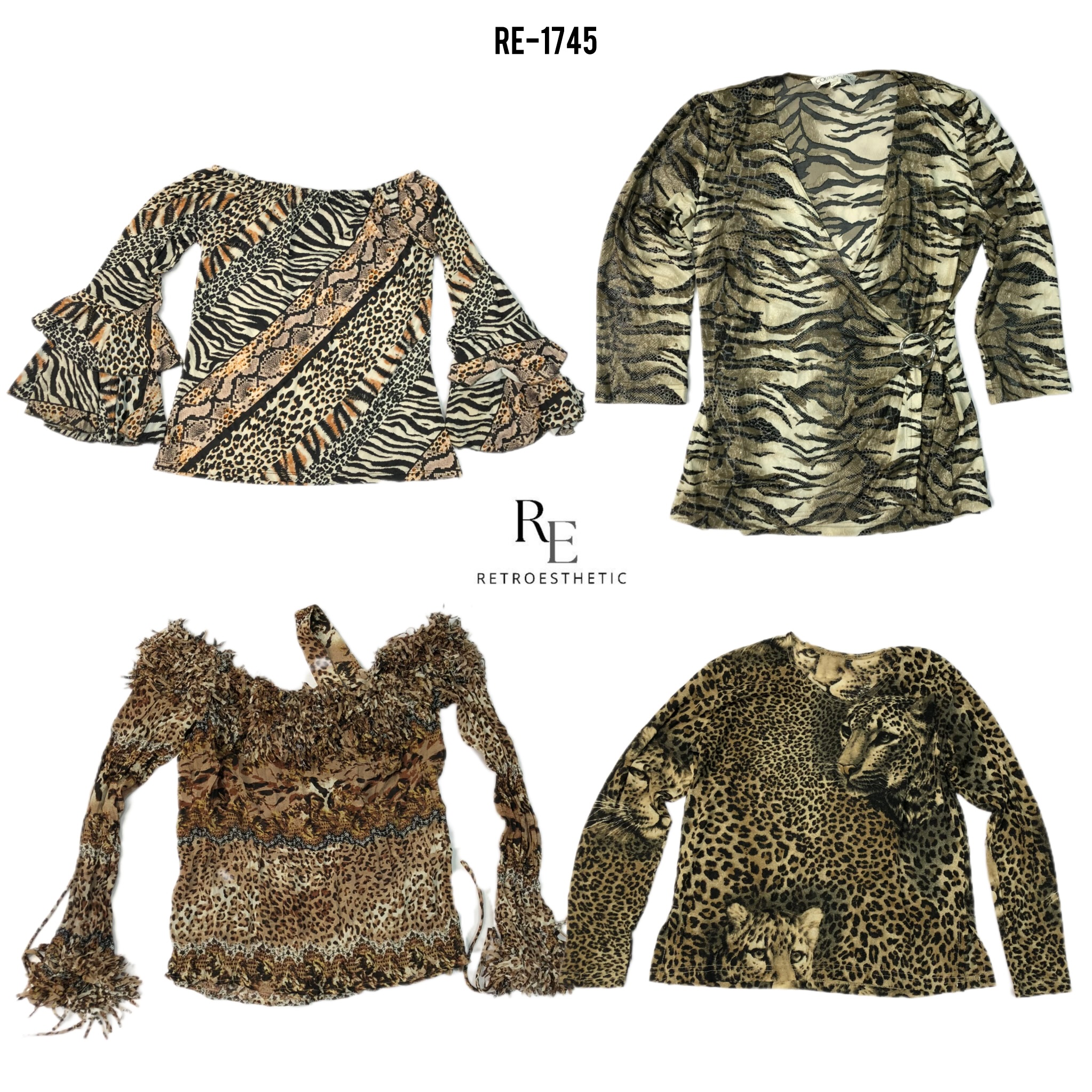 Top in rete con stampa animale a maniche lunghe Y2K (RE-1745)