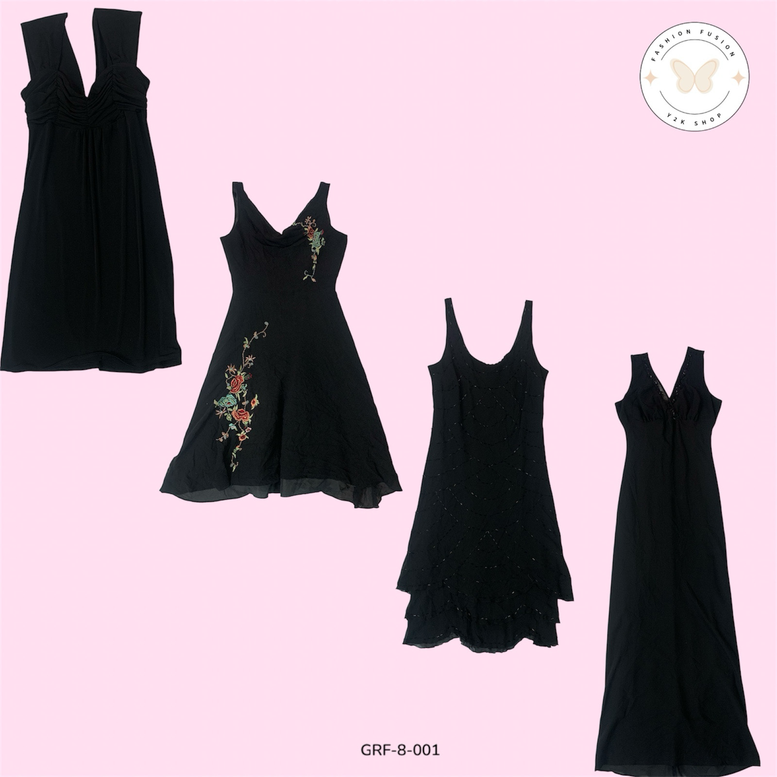 Vestito in poliestere nero Y2K – Stile retro elegante per serate fuori (GRF-8-001)