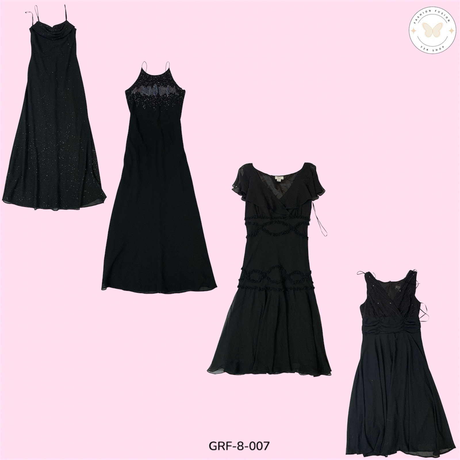 etto Y2K Vestito Nero – Tessuto in Poliestere Lucido, Stile Iconico (GRF-8-007)