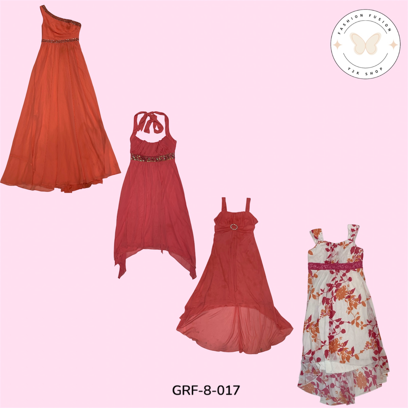 Vestido de Poliéster Impresso Rosa Y2K | Vibrações de Festa Retrô (GRF-8-017)