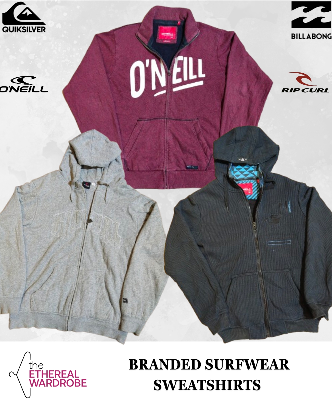 Branded Surfwear Sweatshirts Including QuikSilver, BillaBong, O'Neill and RipCurl  (RN#1262)