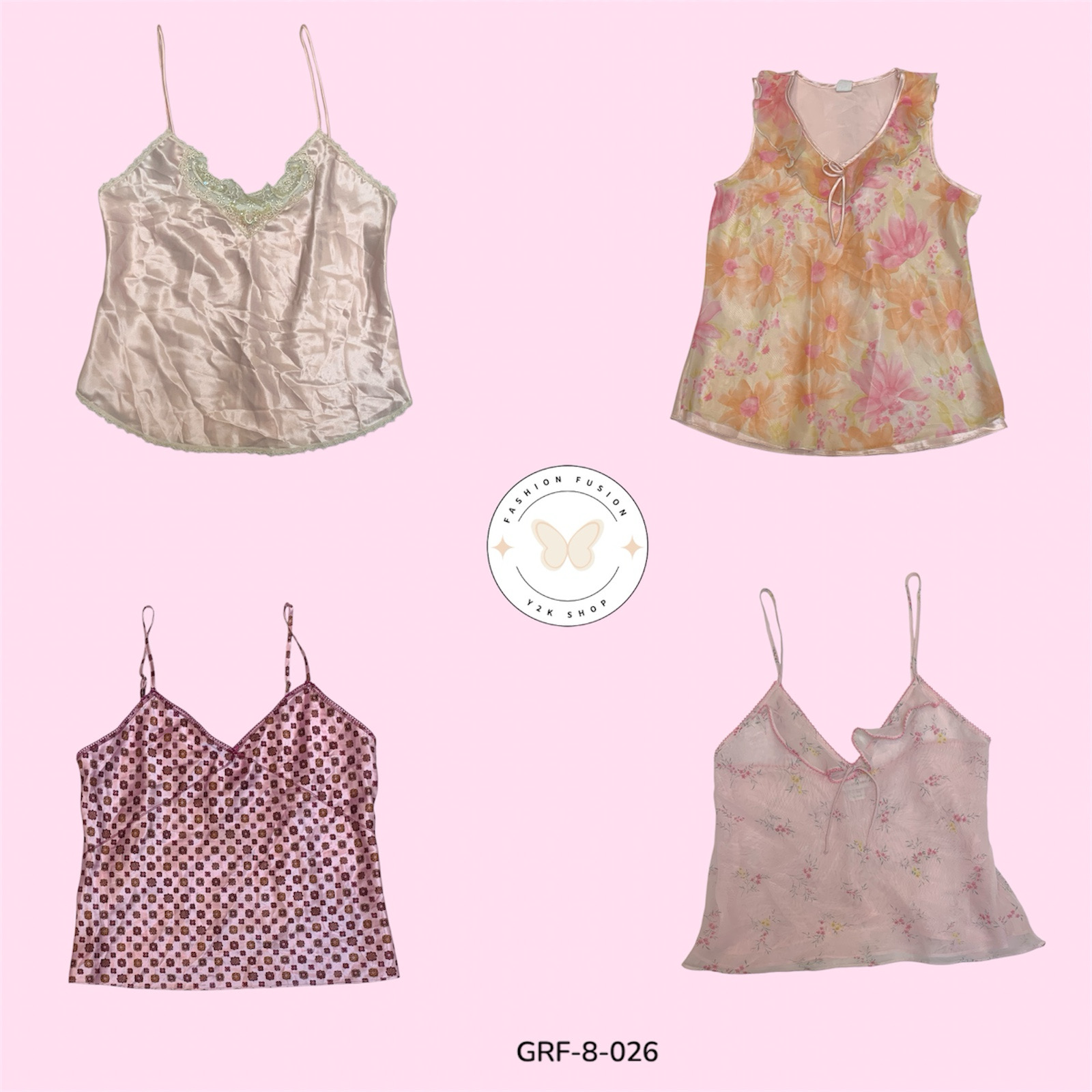 Y2K Pink Printed Crop Cami | Retro Festival Top (GRF-8-026)