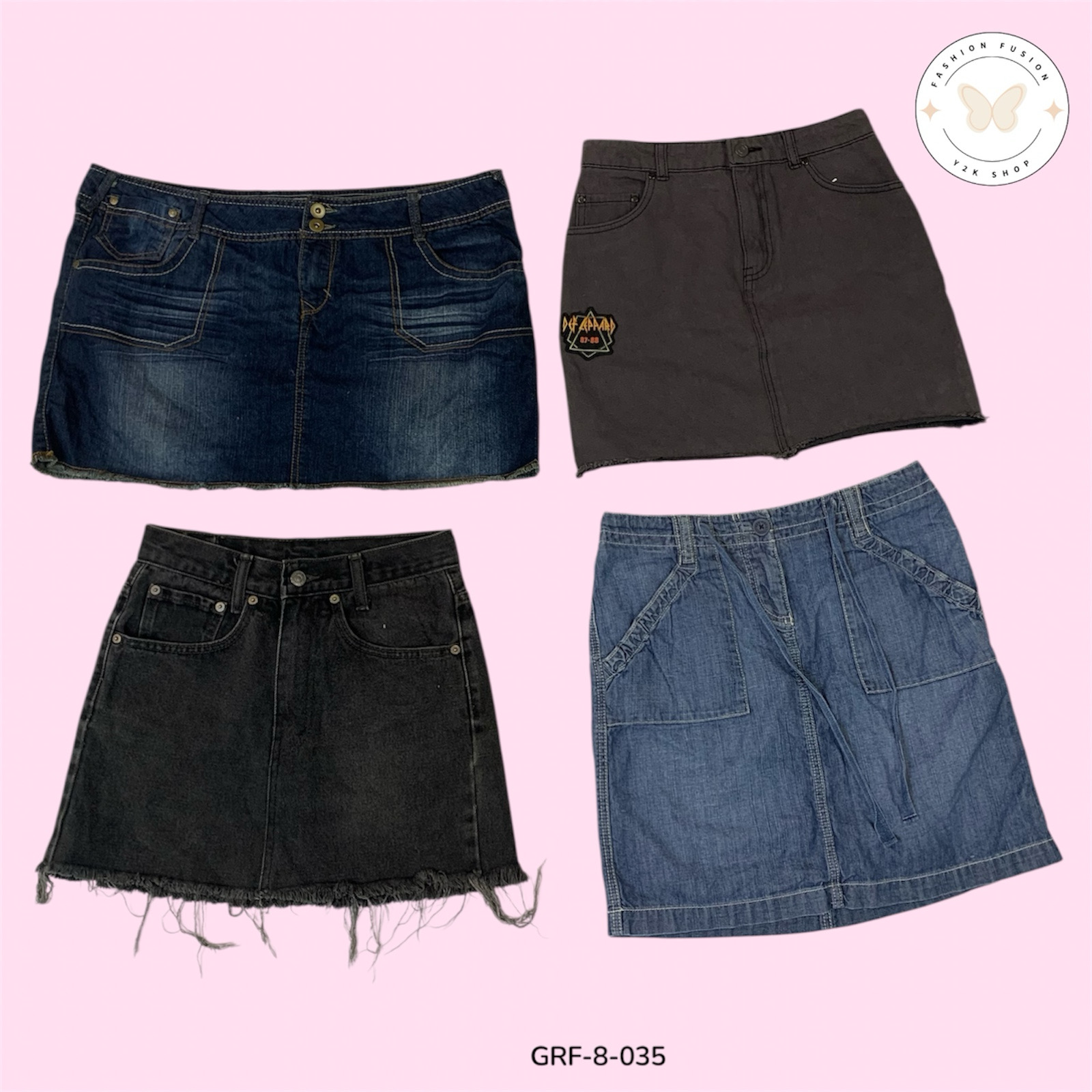 Y2K Niedrig geschnittenen Denim Minirock | Vintage 2000er Jeansrock Ästhetik (GRF-8-035)