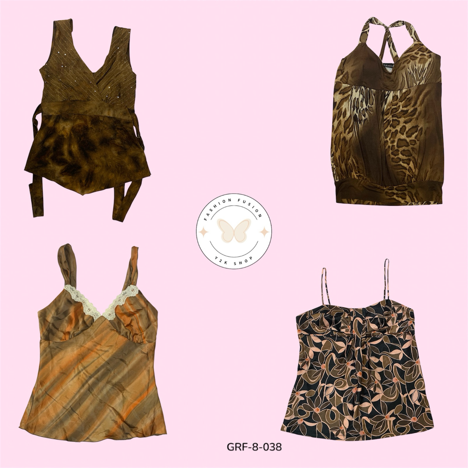 Y2K Ribbed Brown Cami | 2000s Casual Streetwear Staple (GRF-8-038)